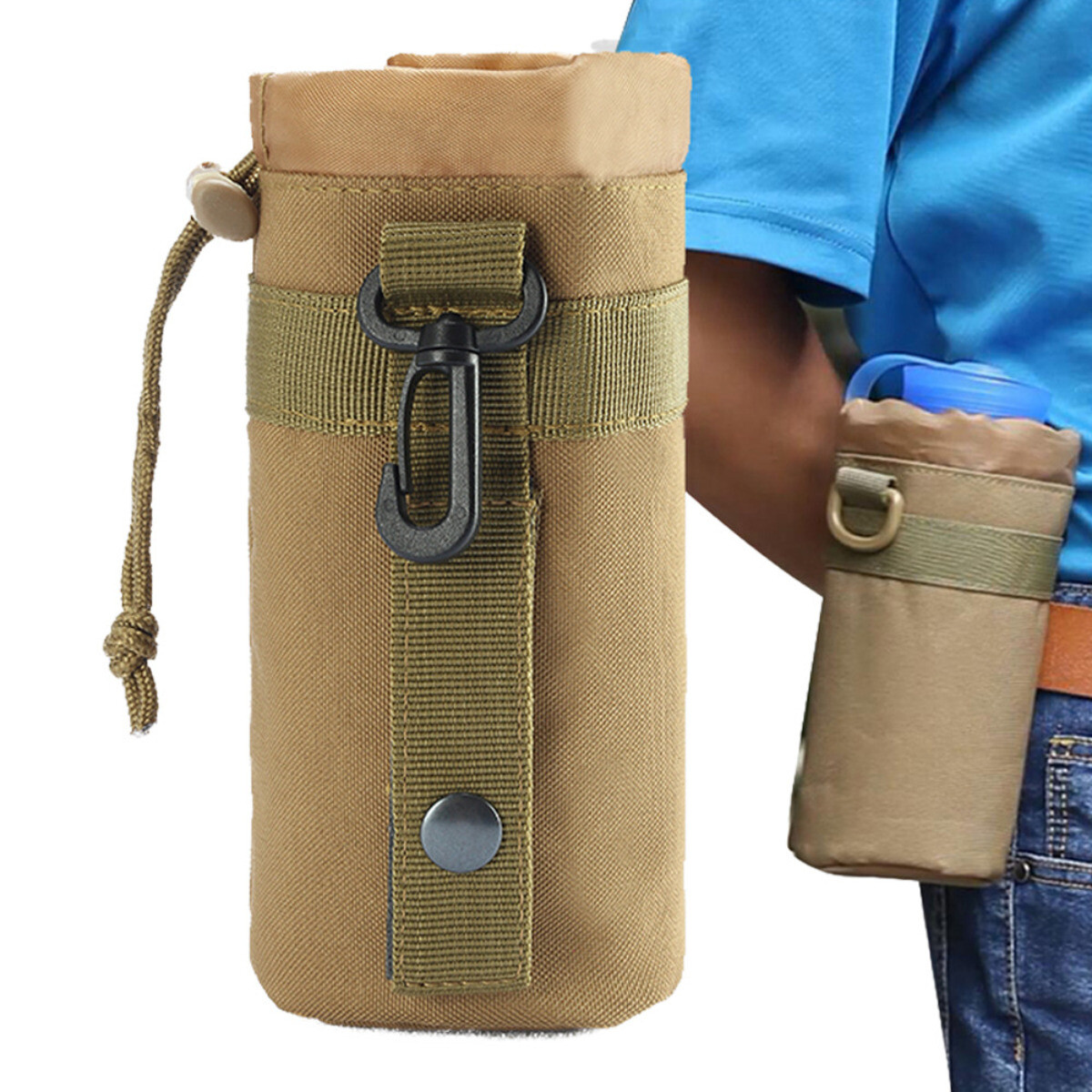 Tactical Oxford Water Bottle Bag Molle Outdoor Hiking Belt Holder Kettle Pouch