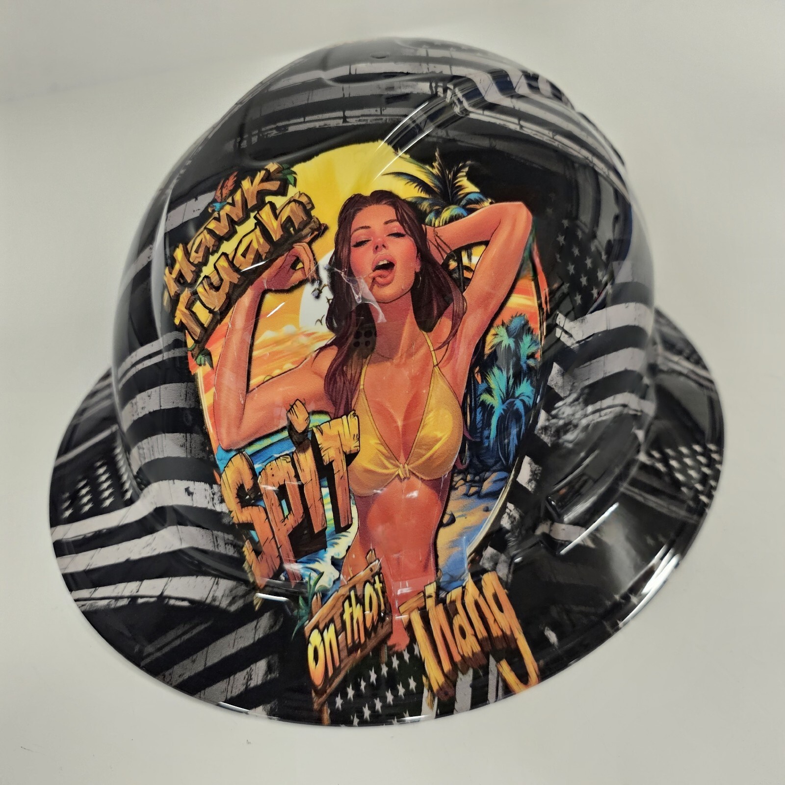 full brim hard hat custom hydro dipped IN HAWK TUAH TAKE NO PRISONERS EDITION