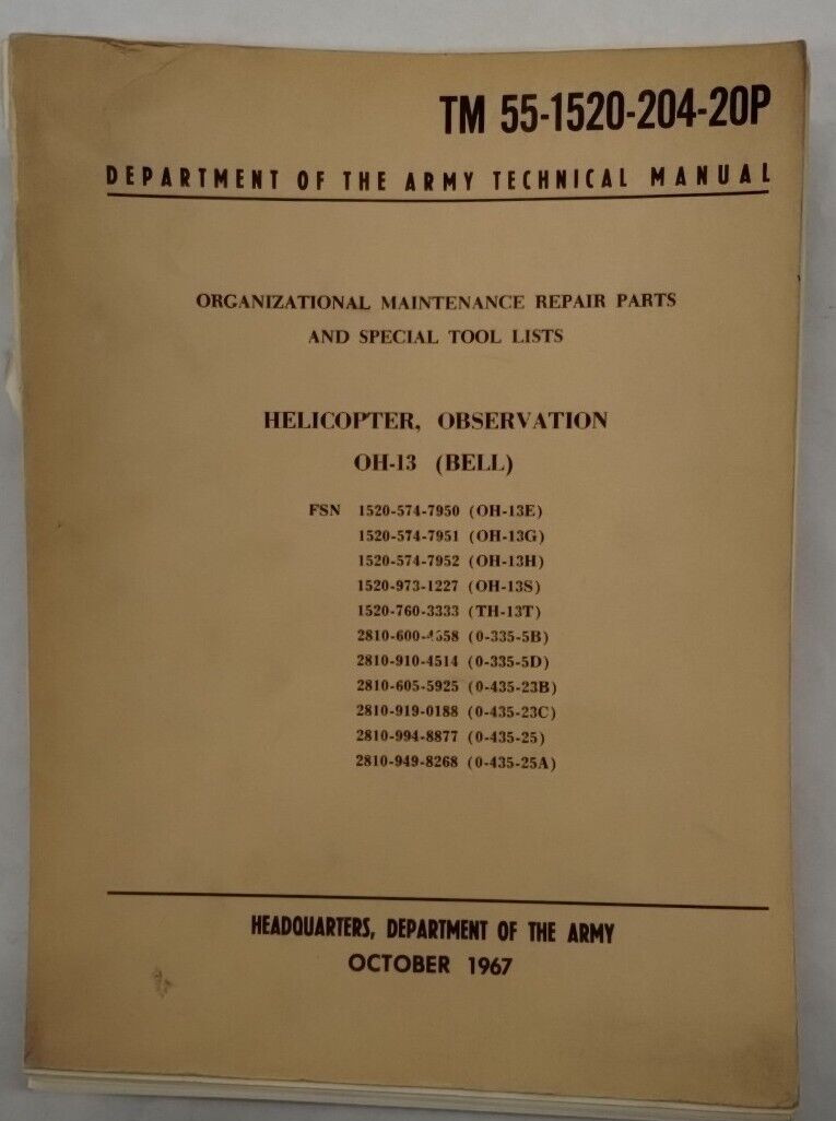 Bell Helicopter OH-13 Organization Maintenance Repair Parts Special Tool List