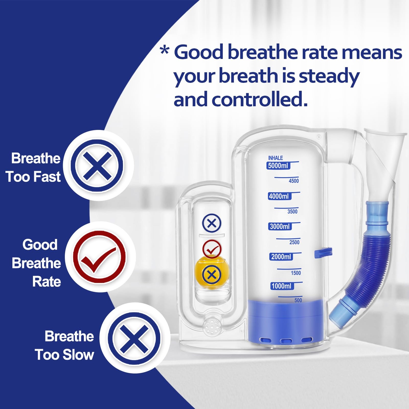 Breathing Exercise Device for Lungs, Lung Exerciser Device – 5000ml Volumetri...