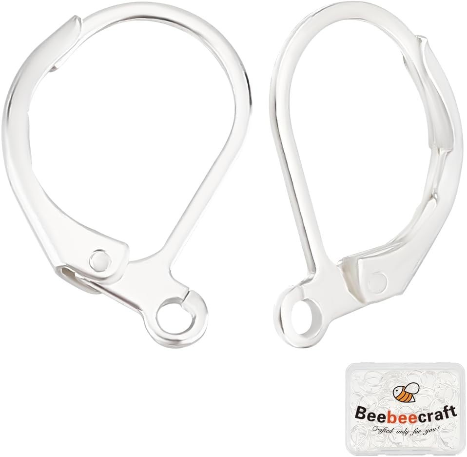 Beebeecraft 1 Box 50Pcs Leverback Earring Findings 925 Sterling Silver Plated