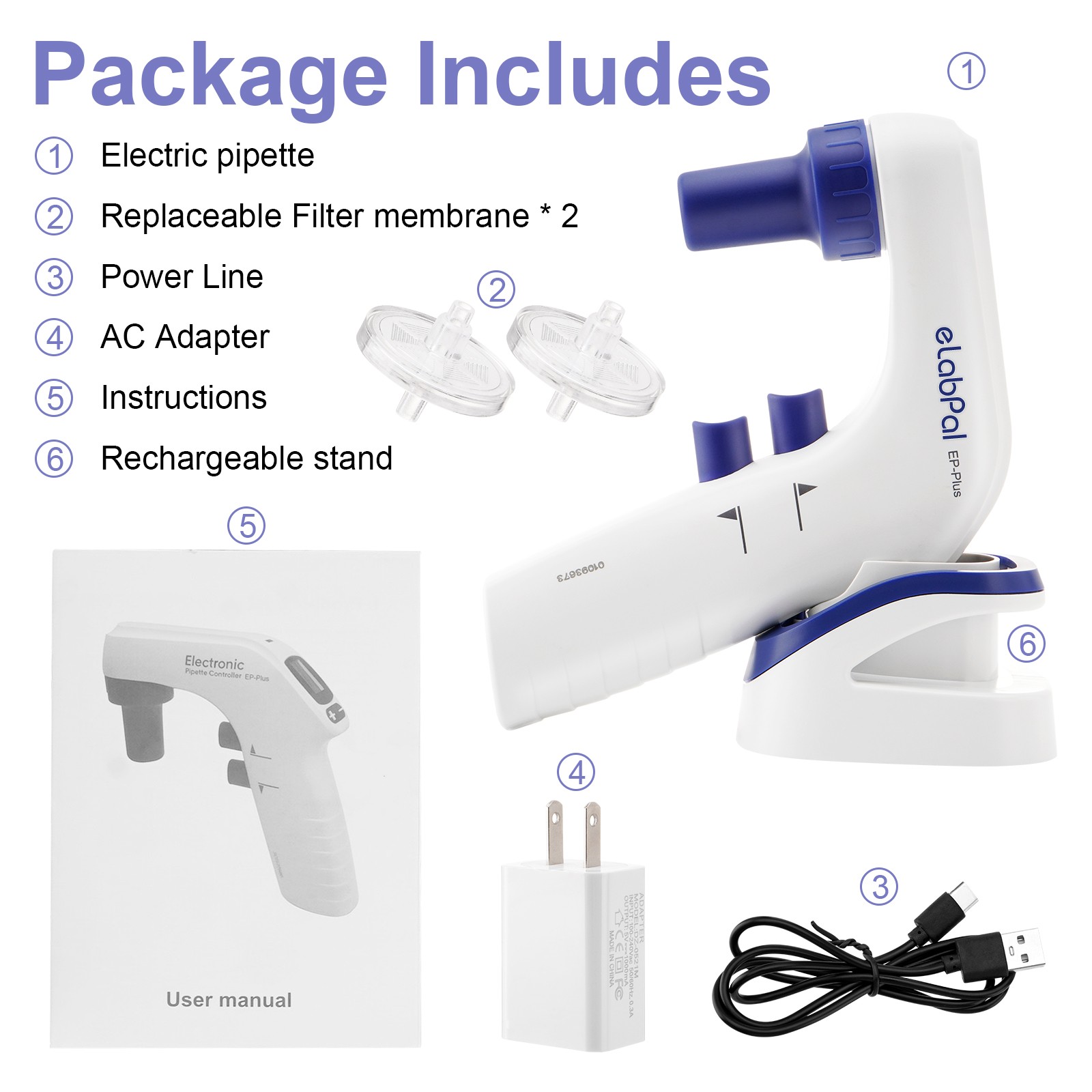 0.1-100ml Lab Electric Pipette Controller Electronic Pipettor 6 Adjustable Speed