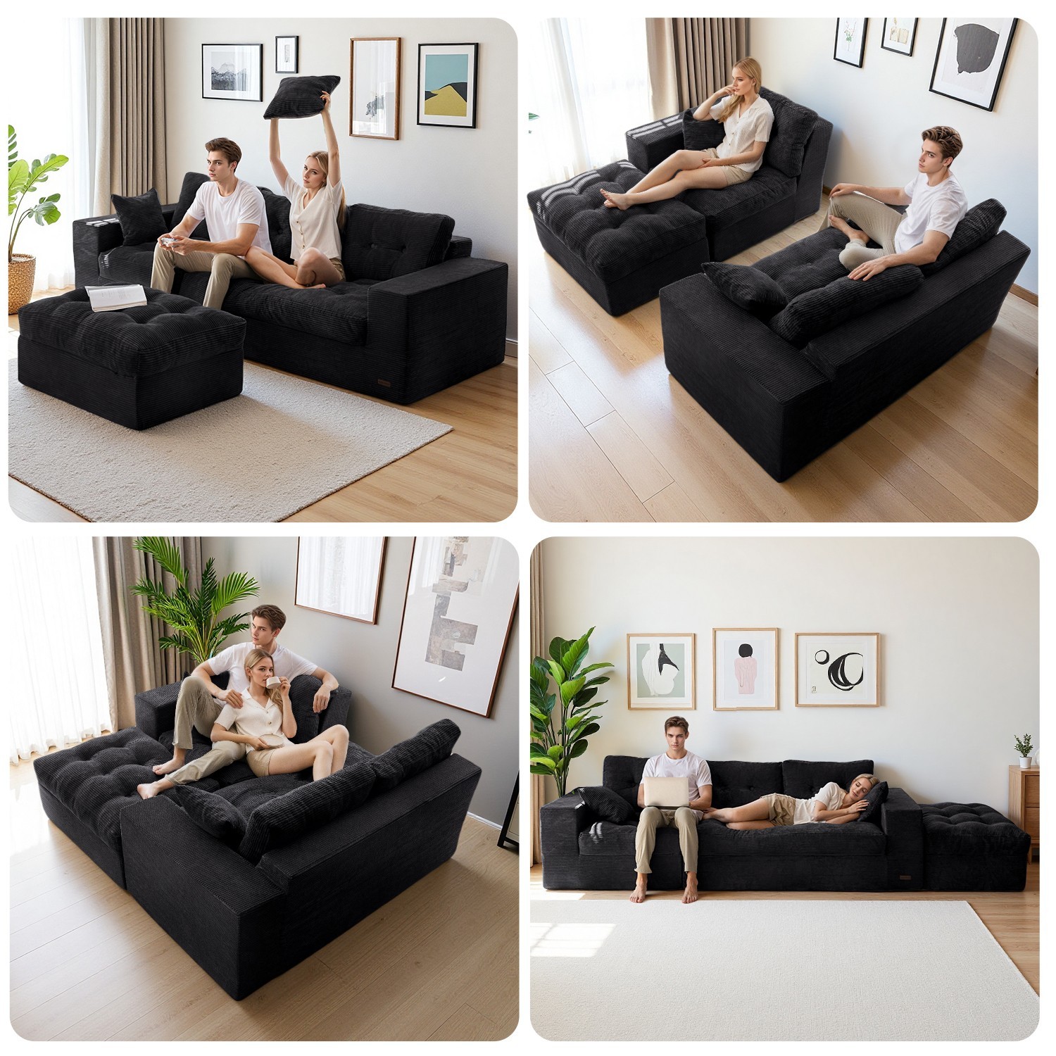 MAXYOYO 104"Modular Sectional Cloud Couch with Ottoman,Oversized Boneless Couch