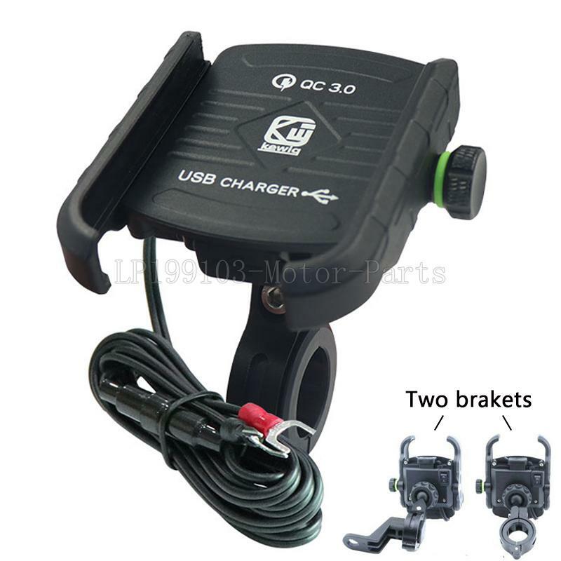 Aluminum Motorcycle ATV Handlebar USB Charger Cell Phone Holder Mirror Mount