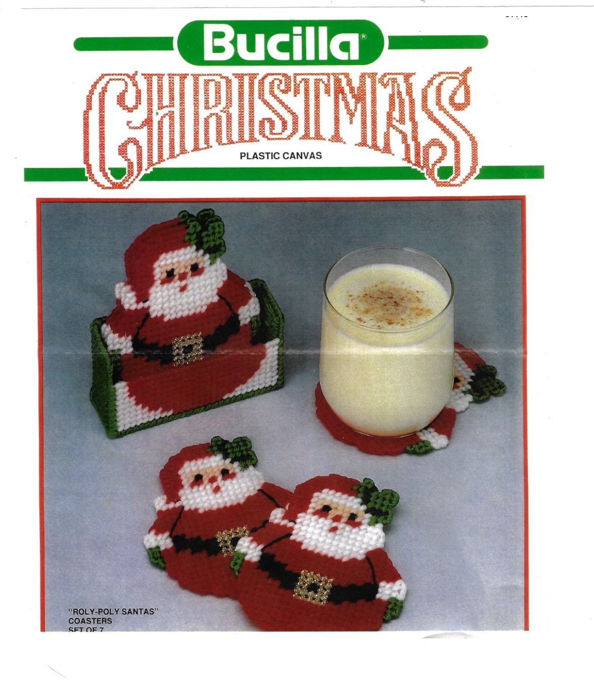 ROLY POLY SANTAS COASTERS & HOLDER  7ct plastic canvas  PATTERN  (#TF0489)