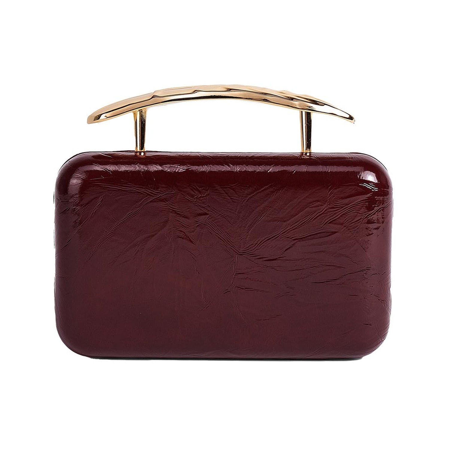 PU Leather Sculptural Mental Top Handle Cultch Bag Chic Stylish Square Purse ...