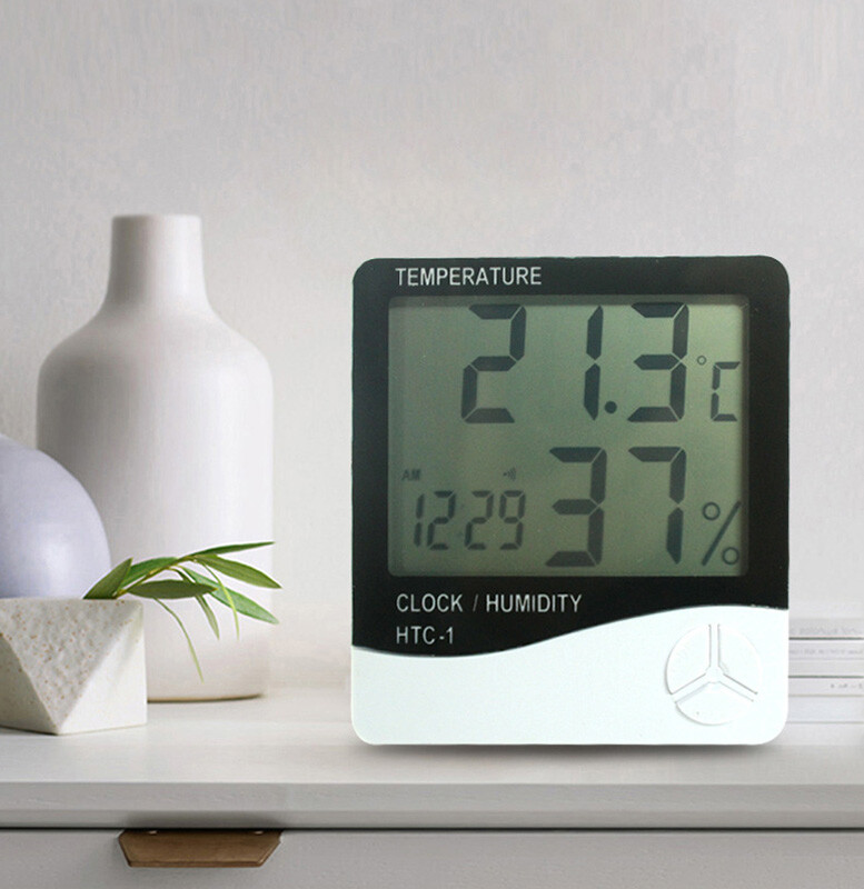 TECHTONGDA Indoor Digital LCD Display Temperature Humidity Meter Clock