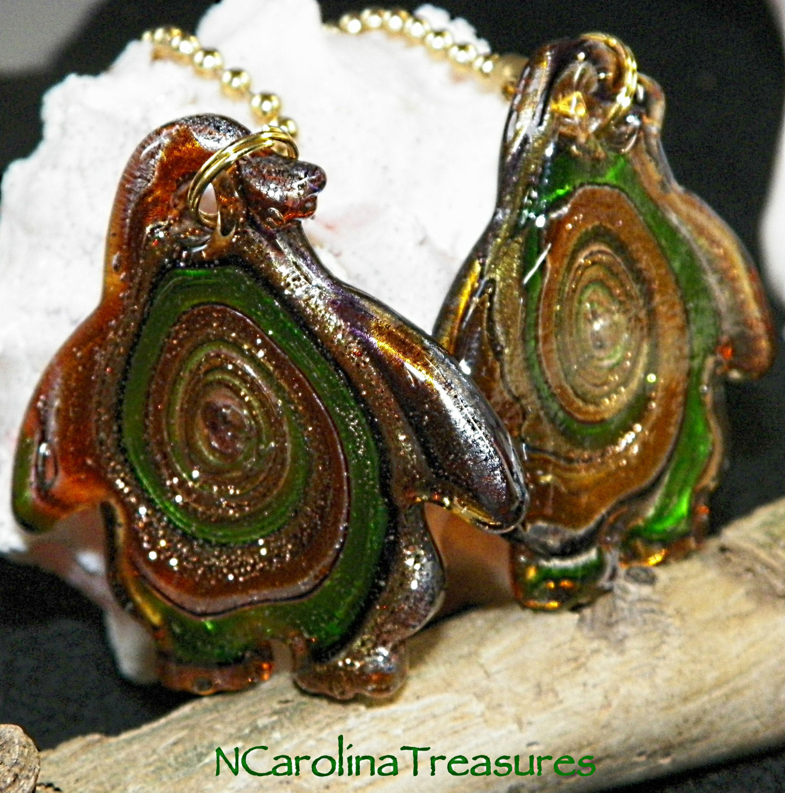 MURANO GLASS CEILING FAN SWITCH PULL GOLD GREEN PENGUIN PENGUINS LARGE PAIR