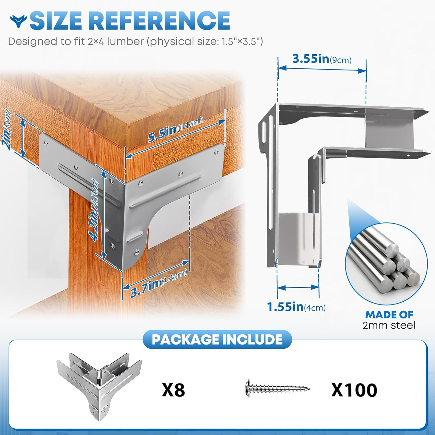 Workbench and Shelving Hardware Kit - Galvanized Steel Workbench Bracket Kit - 8