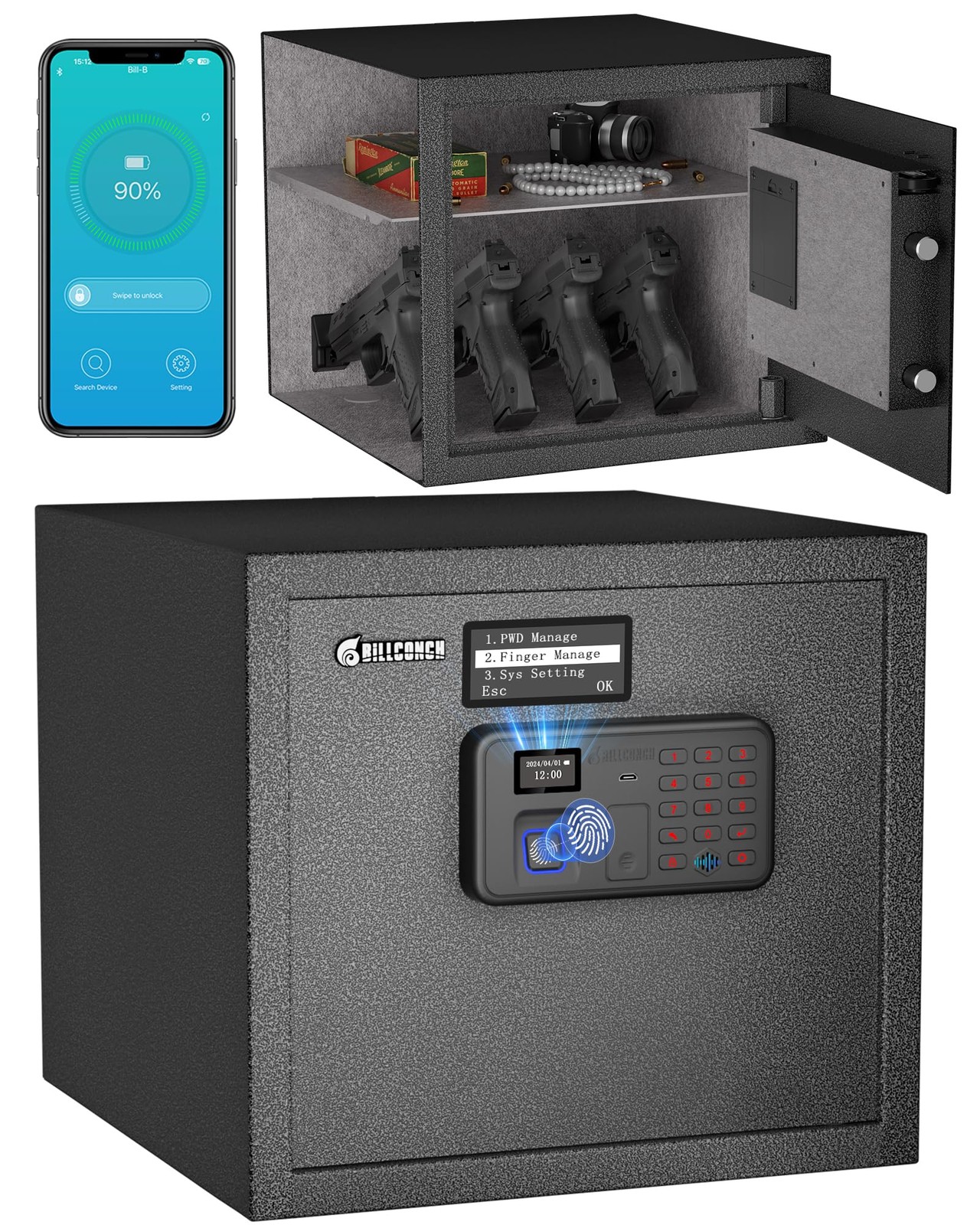 Billconch Smart Gun Safe for Multiple Pistols - 0.8 cubic feet, Black