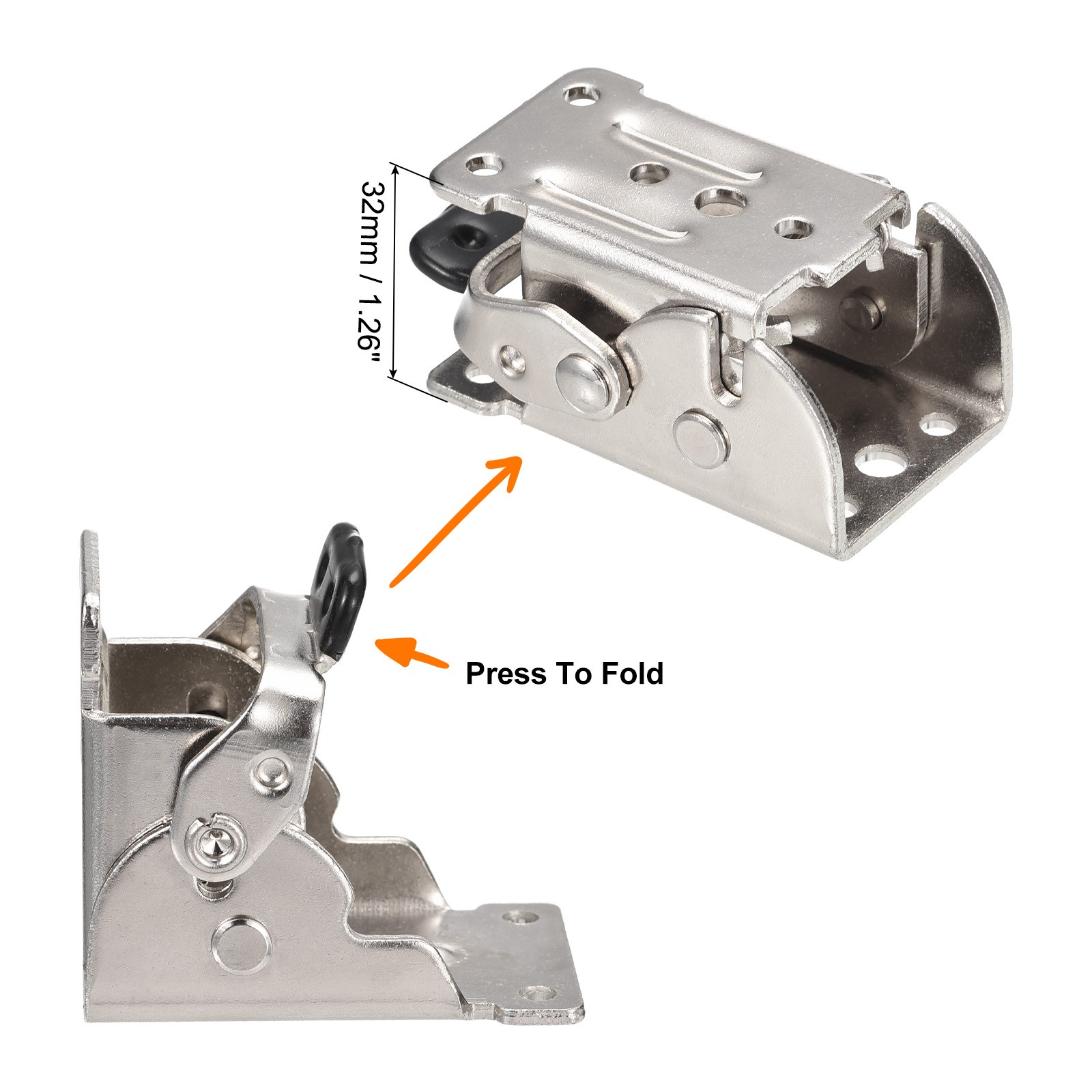 2pcs Table Leg Folding Brackets Foldable Self Lock Hinges, Silver Tone