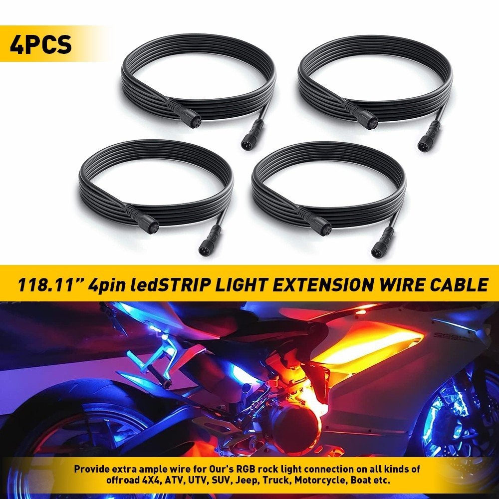 4x Extension Wire Cable Line Connector For RGB LED Strip Rock Lights 10Feet 4pin