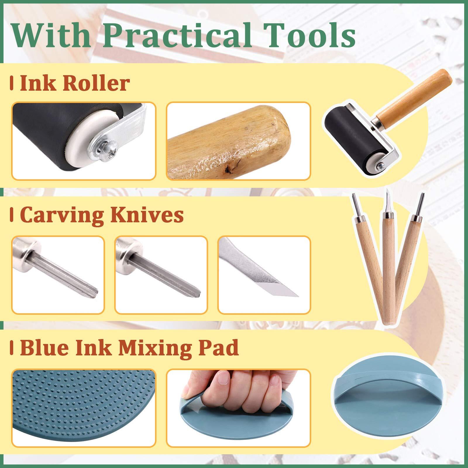 41 Pieces Rubber Stamp Making Kit 2 Carving Blocks 3 Tools Printmaking