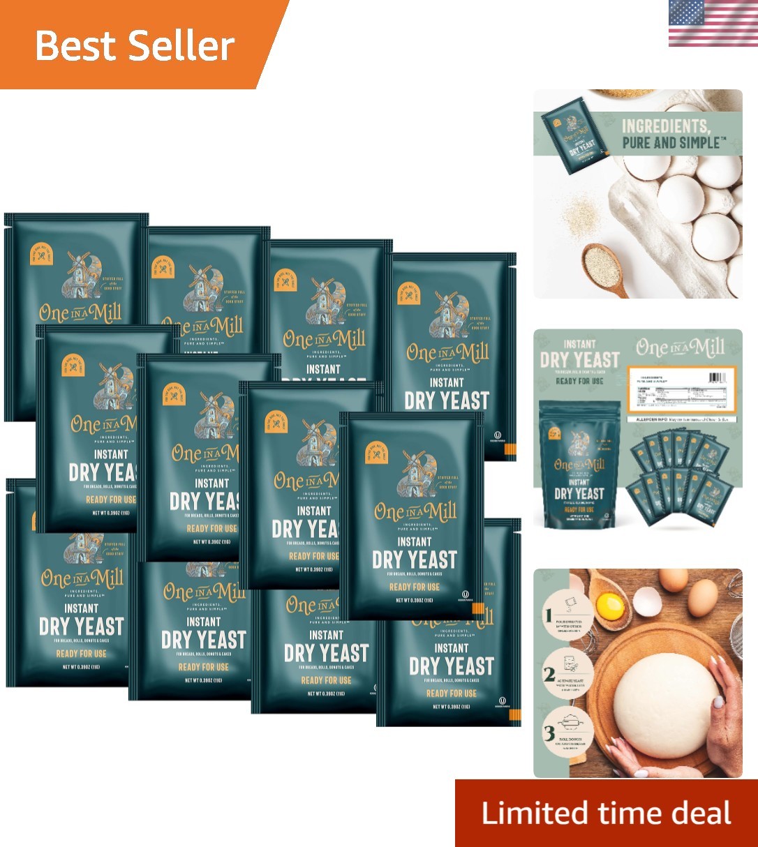 Instant Dry Yeast Packets | Fast Acting Self Rising Yeast for Baking Bread, C...