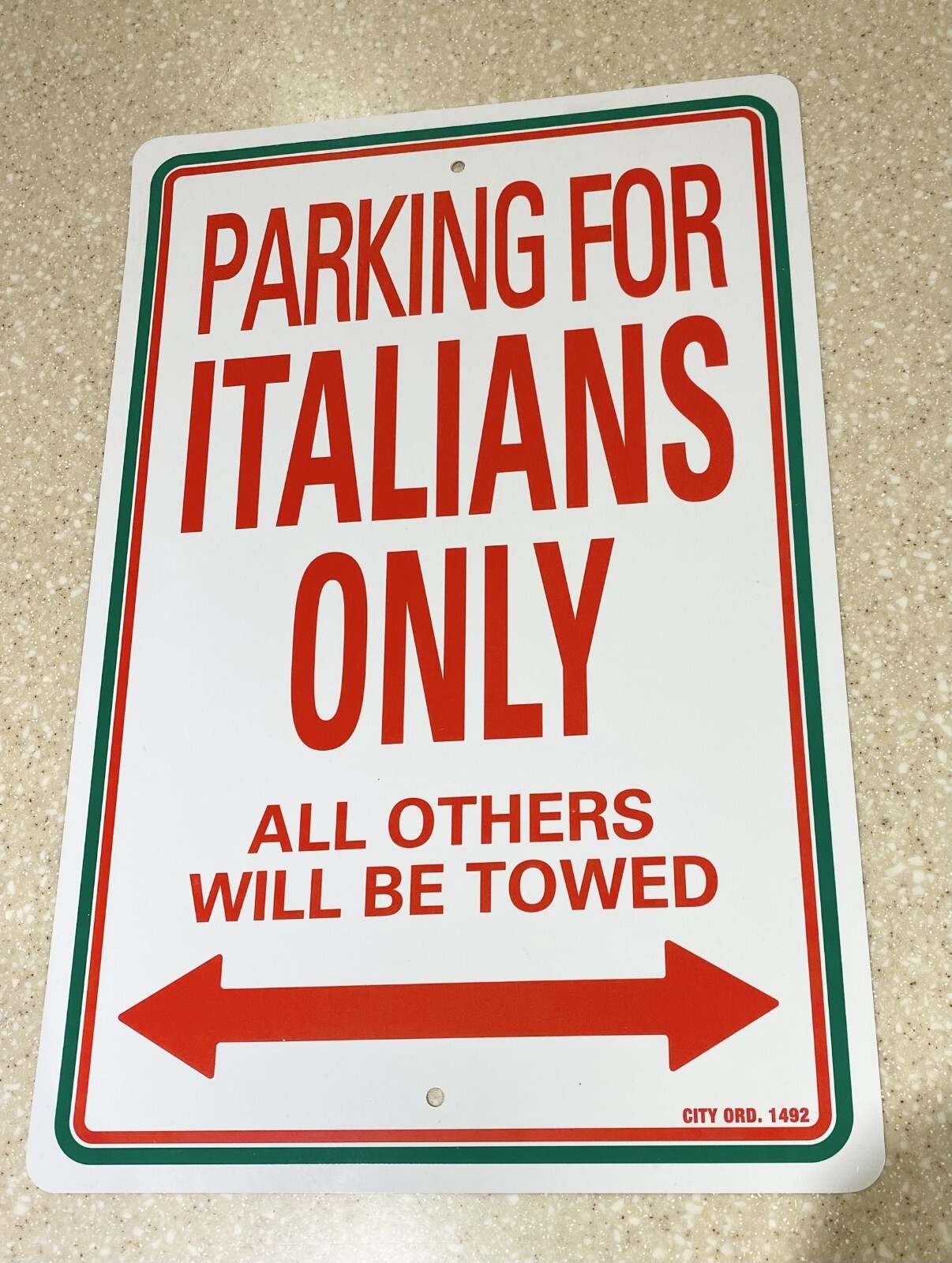 ITALIAN ITALY PARKING ONLY VINYL NOVELTY SIGN  12 x 18 MAN CAVE DEN GARAGE
