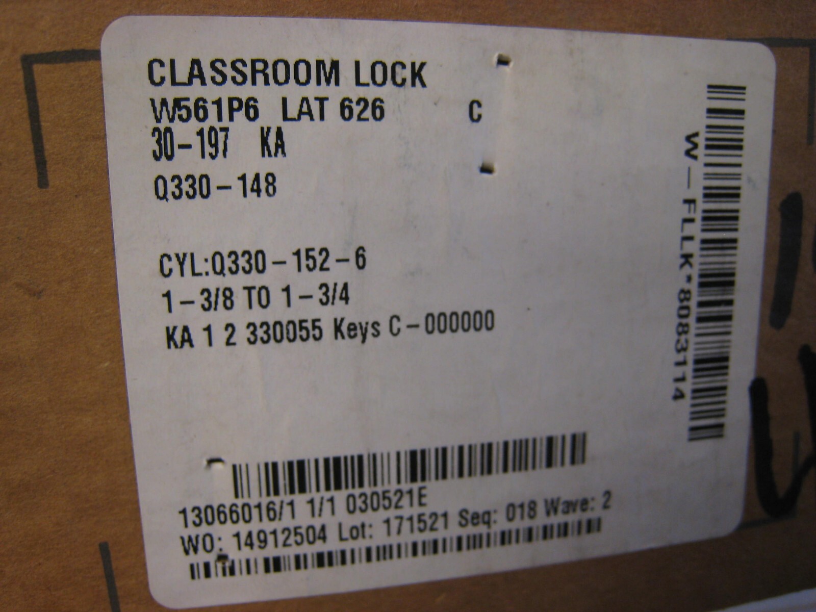FALCON CLASSROOM LOCK W561P6 LAT 626