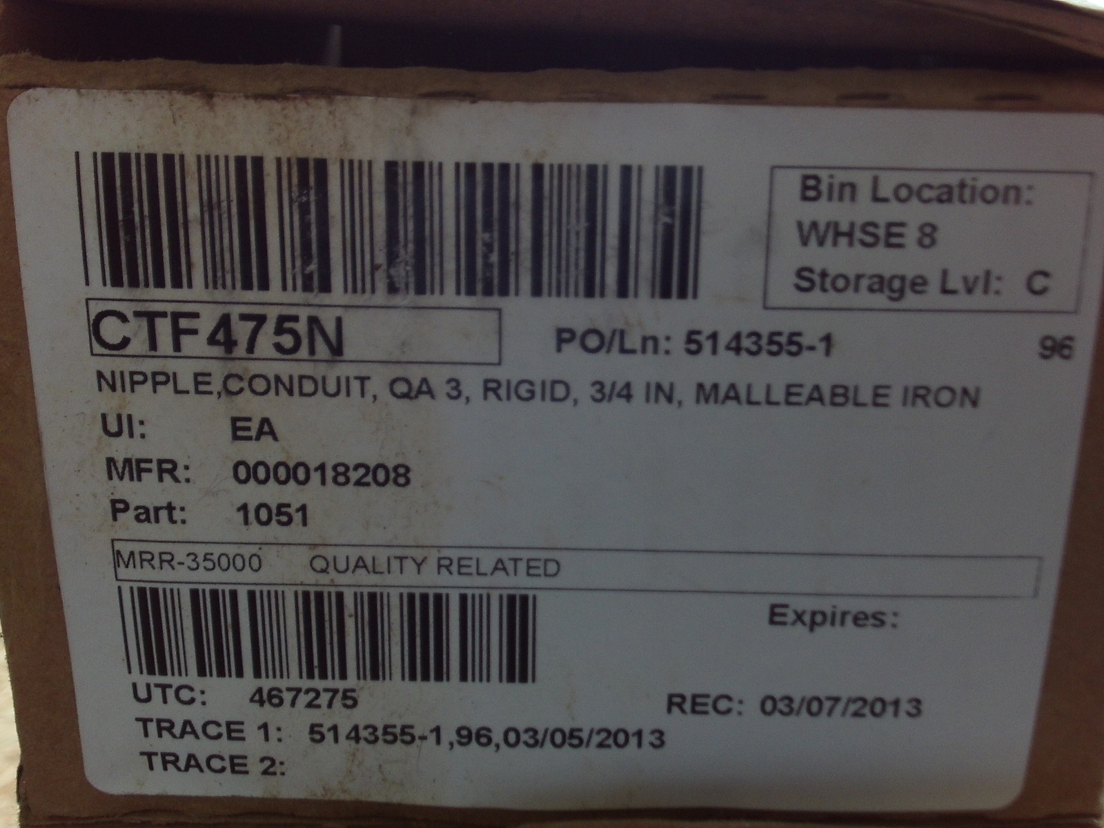 Box of 10 Rigid CTF475N Conduit Nipple Malleable Iron #1J-1701-Z10