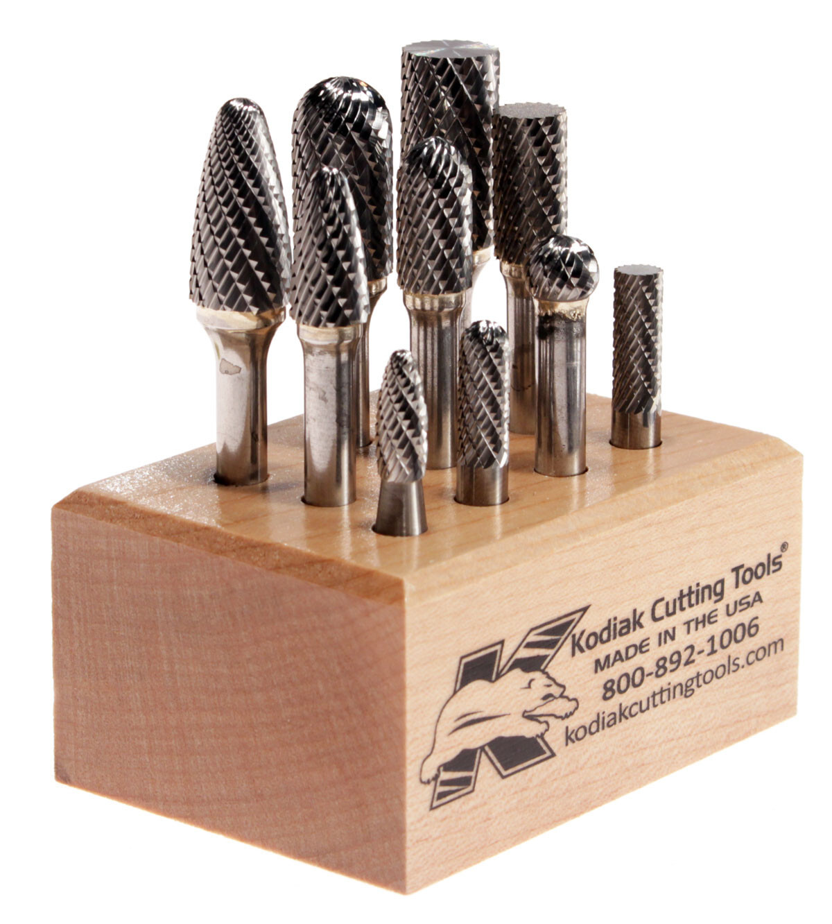 10 Pc Carbide Double Cut Bur Set Assorted Shape on 1/4" HSS Shank with Stand