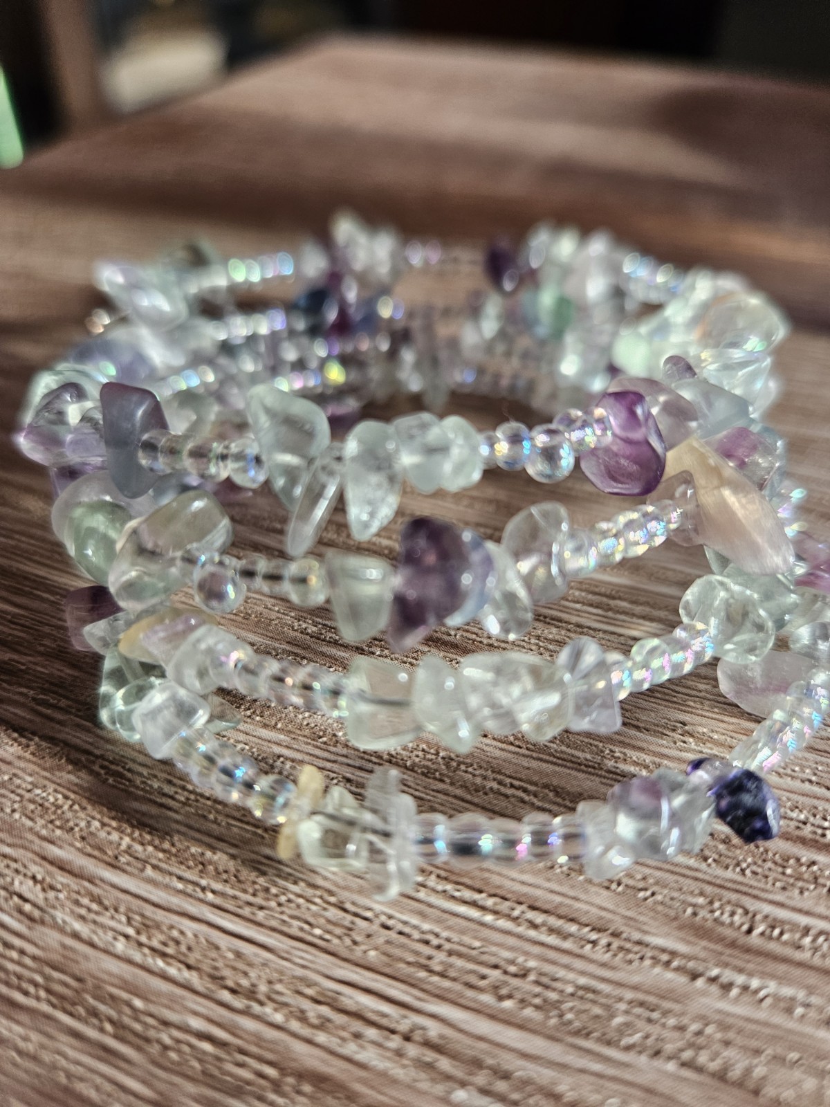 Beaded Coiled Multicolred Rainbow Fluorite Bracelet