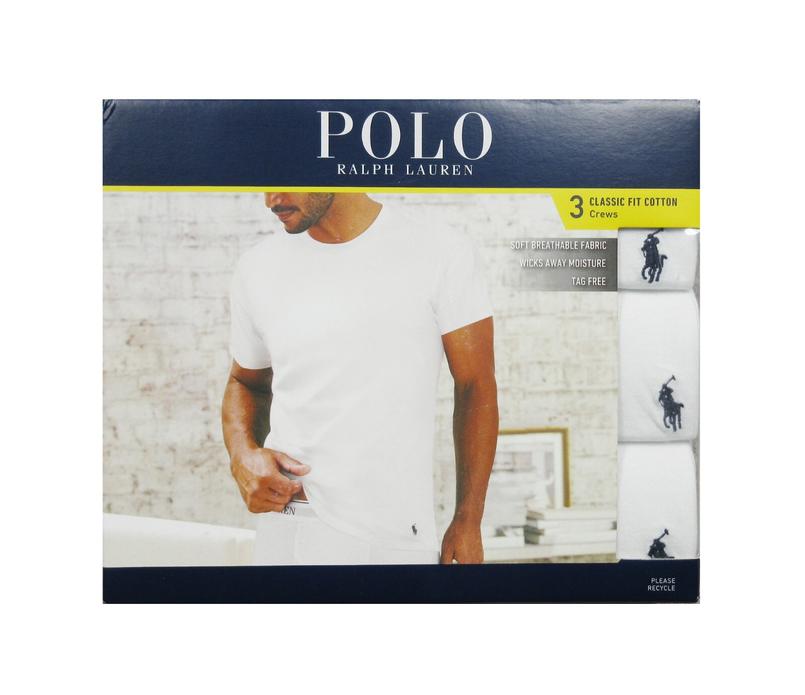 Polo Ralph Lauren Men's White Classic Fit Crew-Neck 3 Pack T-Shirts