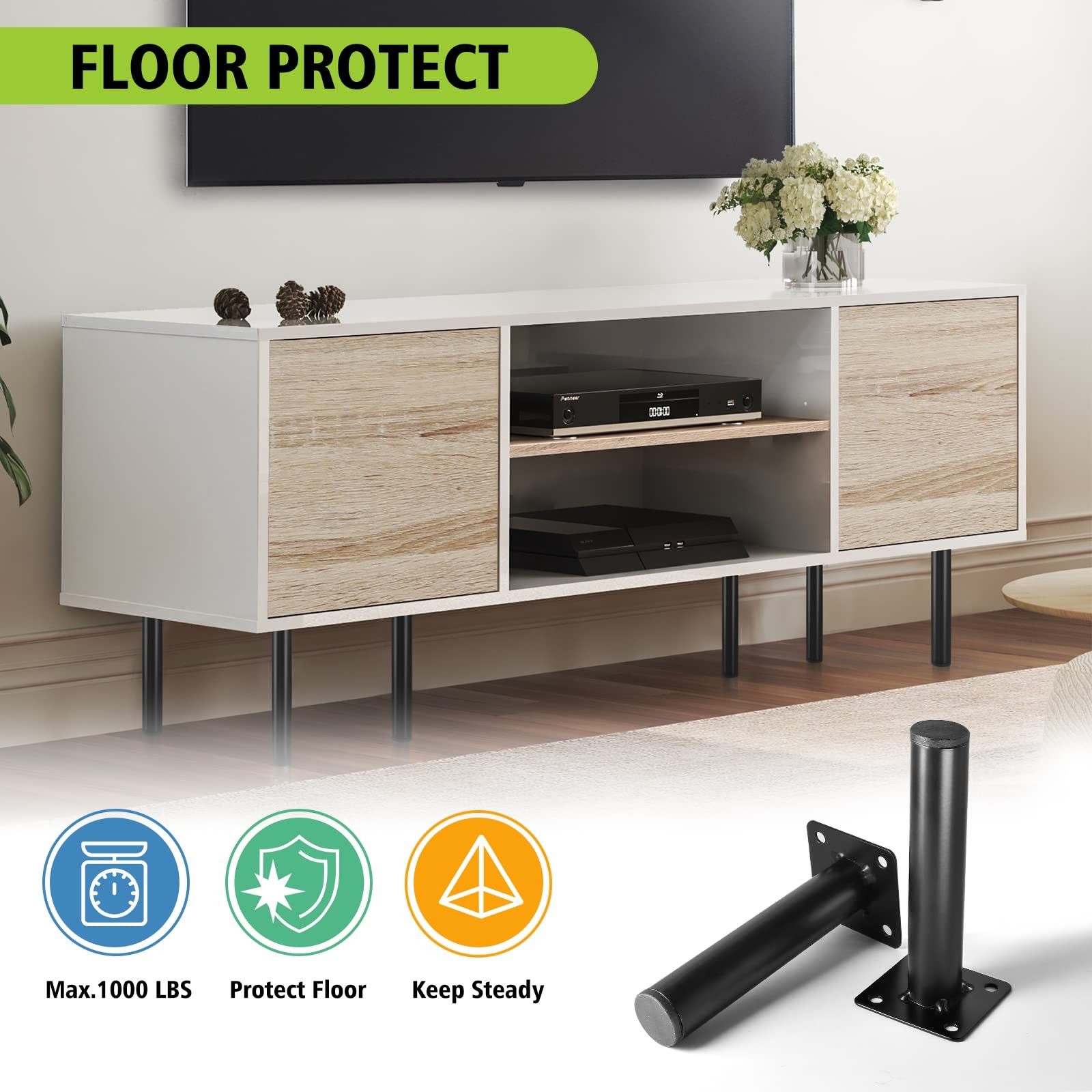 Masendelk Black Furniture Legs 5 Inch / 130mm, 4pcs Modern Sofa Legs Cabinet ...