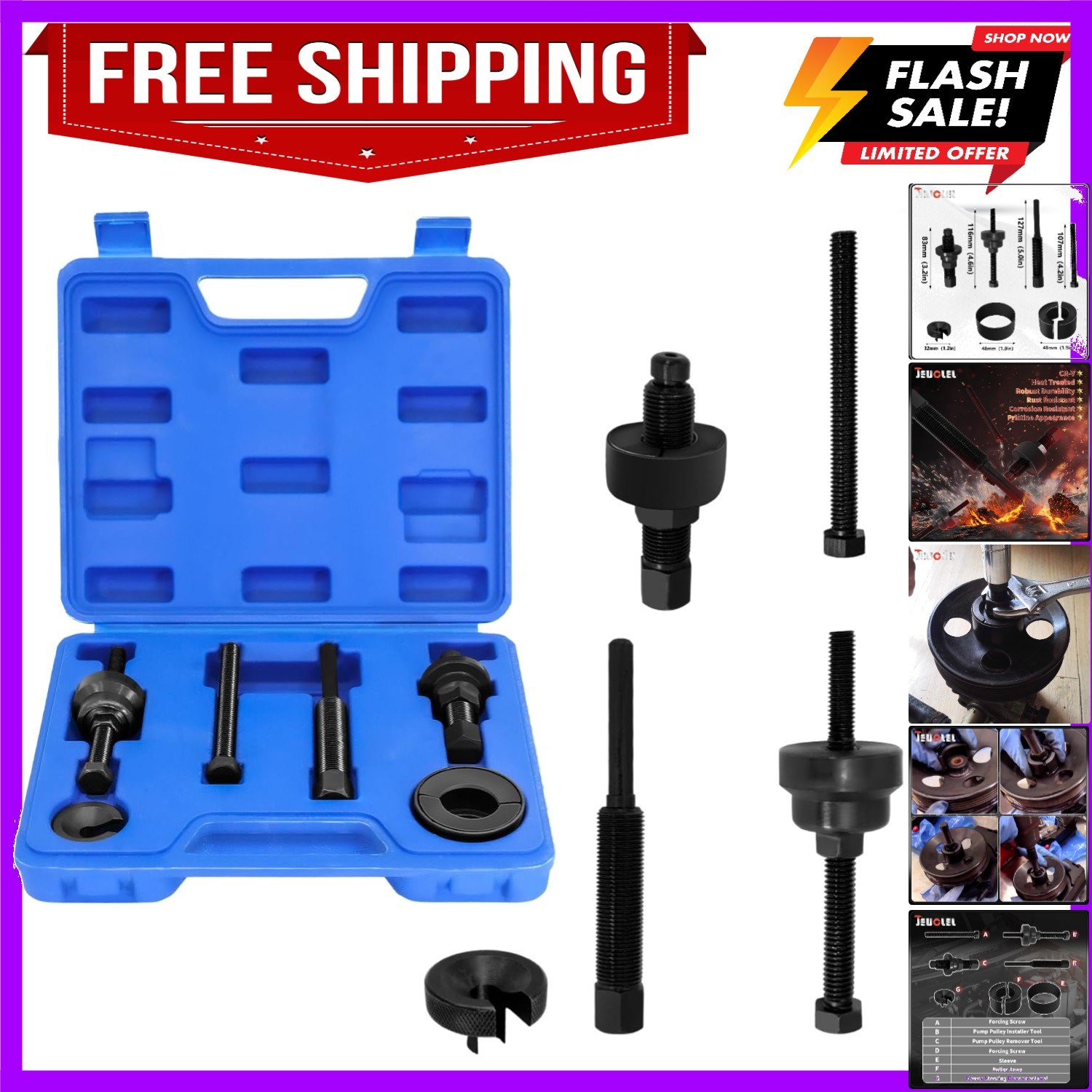 Power Steering Pulley Puller Remove Install Tool Compatible with Most Domesti...