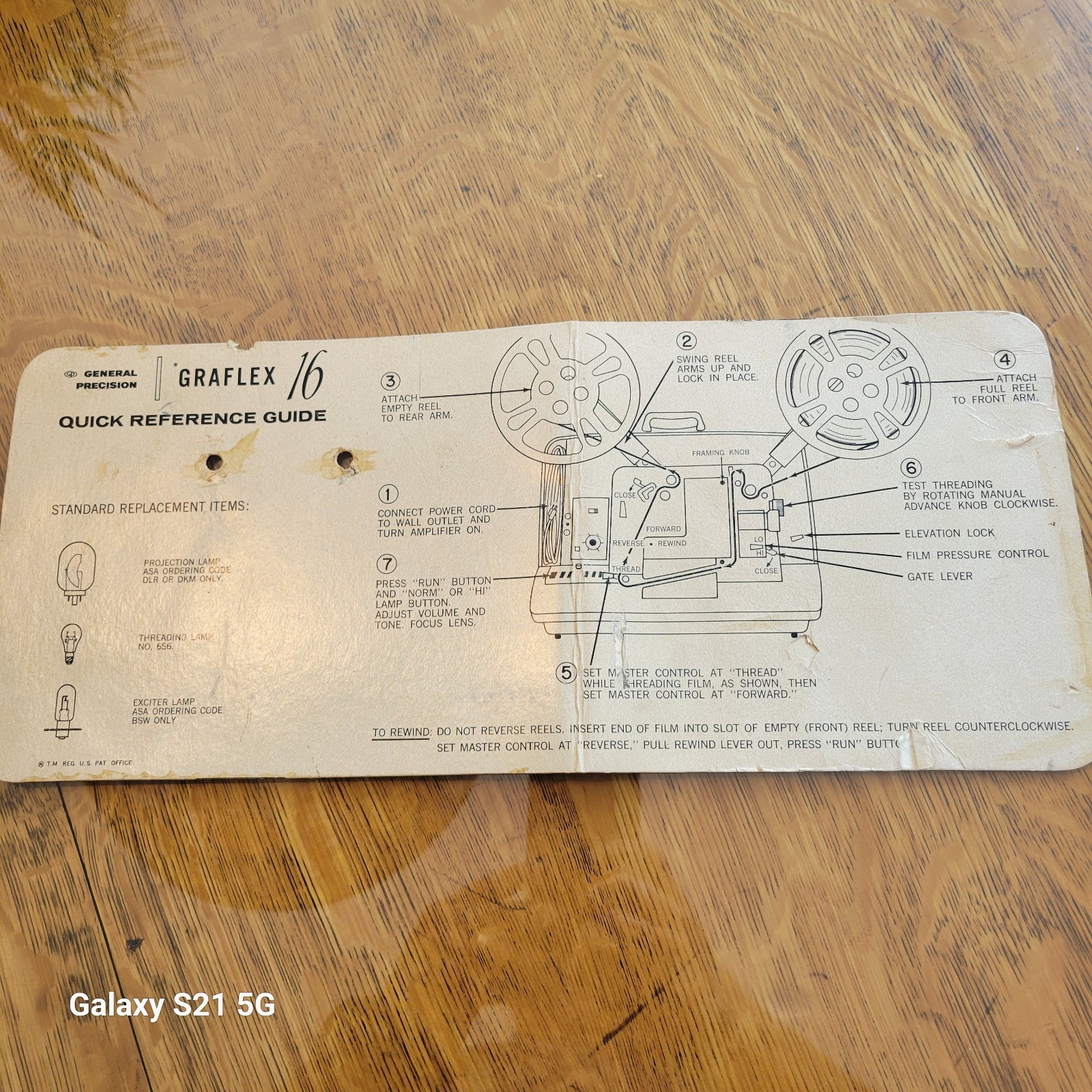 VINTAGE GRAFLEX MODEL 16, 16mm FILM PROJECTOR QUICK REFERENCE GUIDE, COVER MOUNT