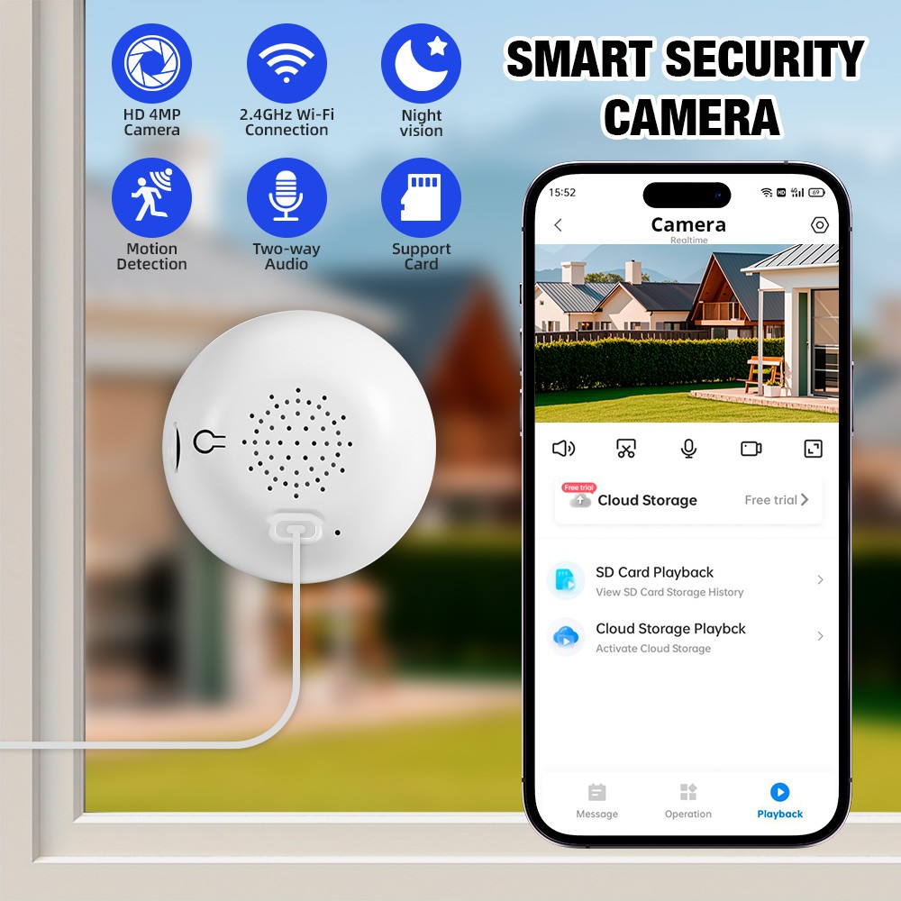 2.4G WIFI Window Camera 2K Indoor Cameras for Home Security Easy & Quick Install