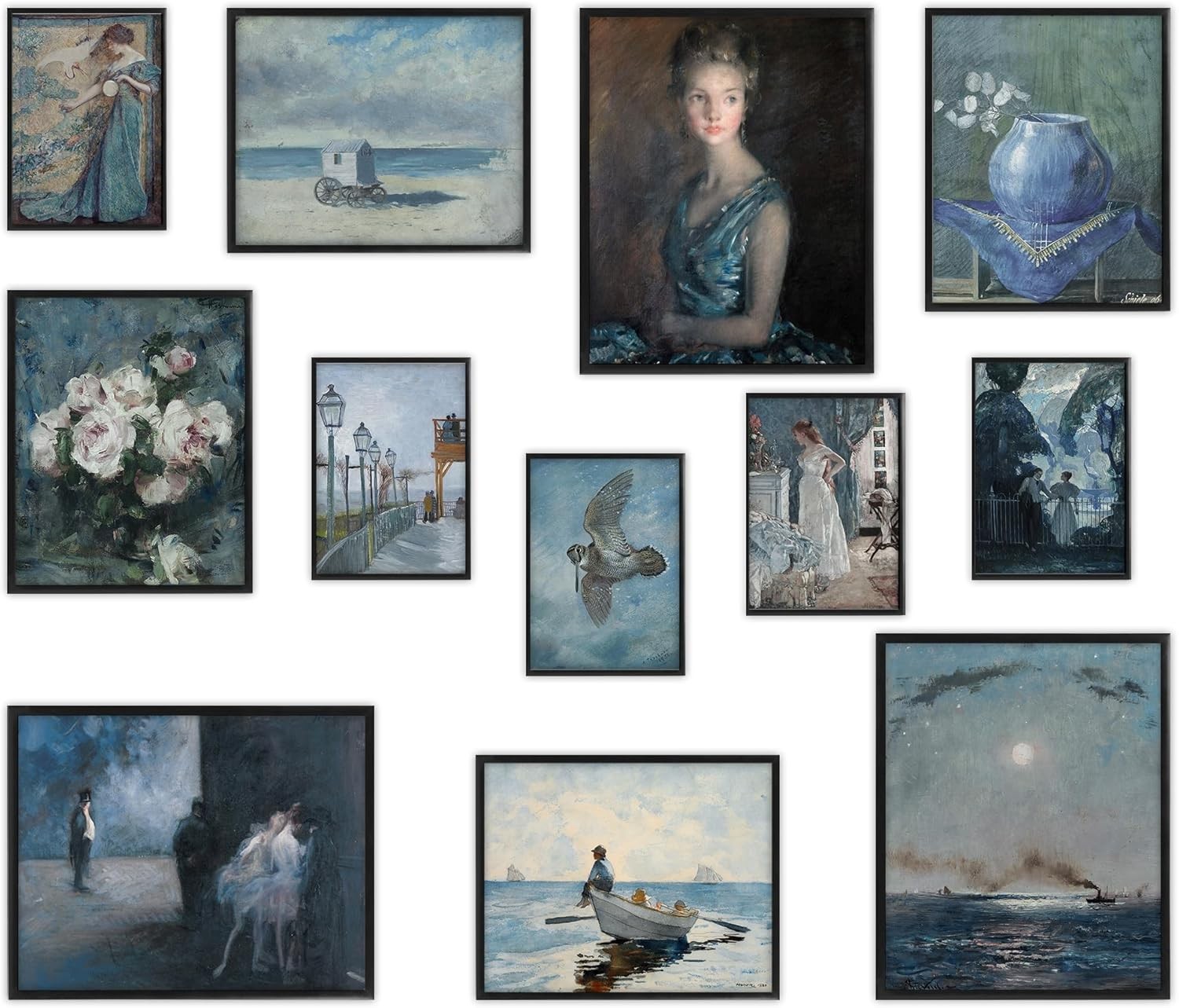 Blue Wall Art Prints Vintage Posters Rustic Country Décor for Bedroom,...