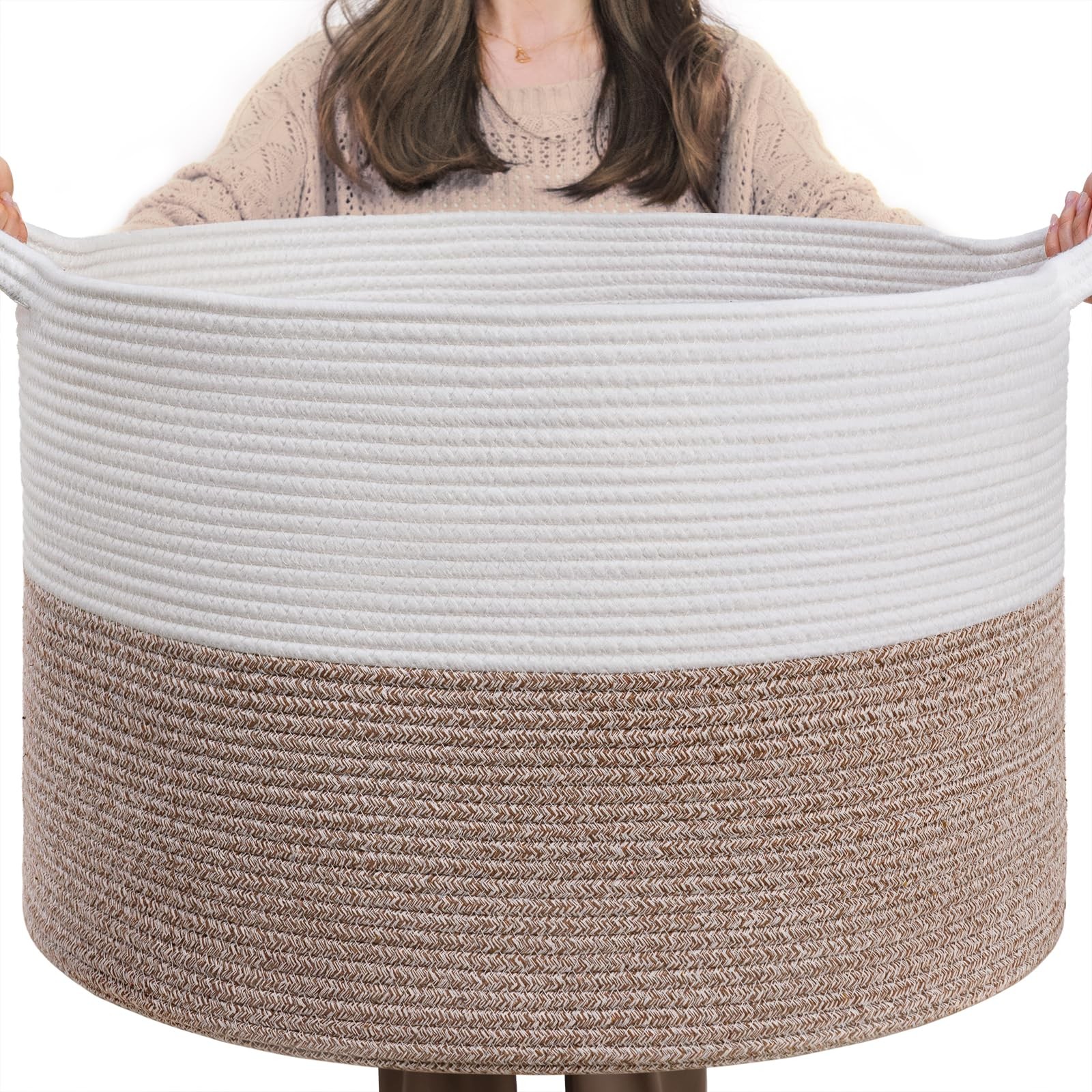 XXXLarge Blanket Basket for Living Room 21.7" x 21.7" x 13.8"-Storage Basket ...