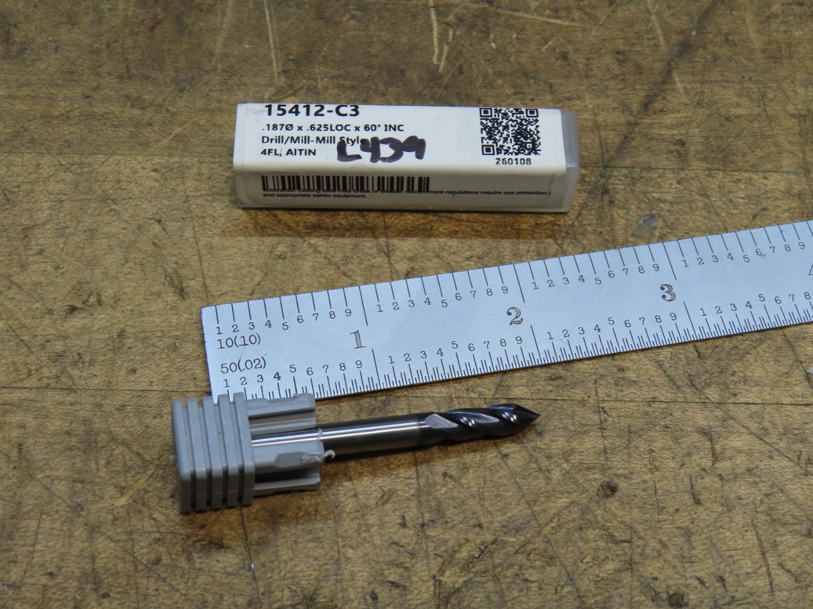 Harvey Tool 15412-C3 drill/mill-mill style .187" x 5/8" LOC 4Fl 60 Deg AlTiN