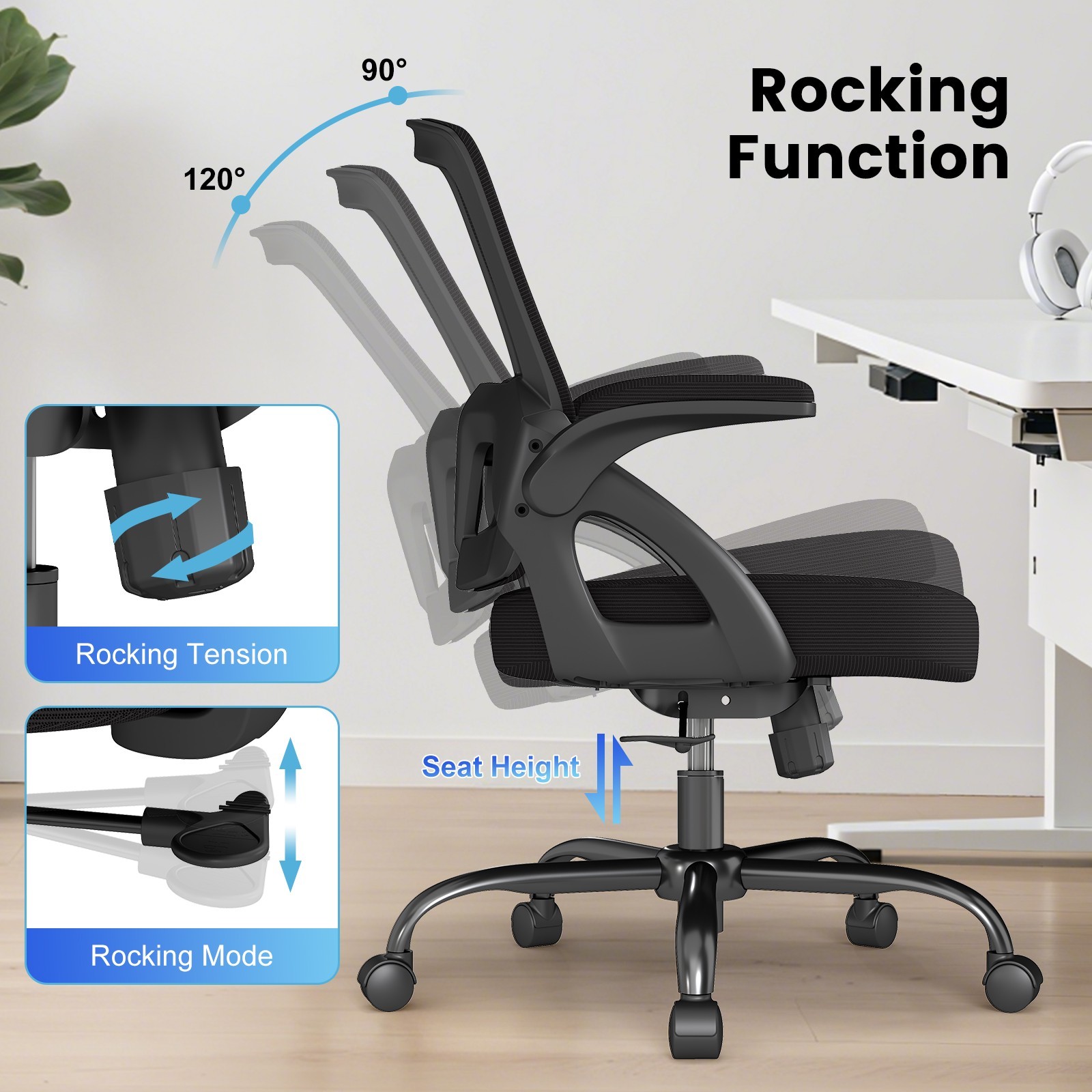 450LB Big Ergonomic Mesh Chair Mid Back with Lumbar Support Swivel Task Chairs