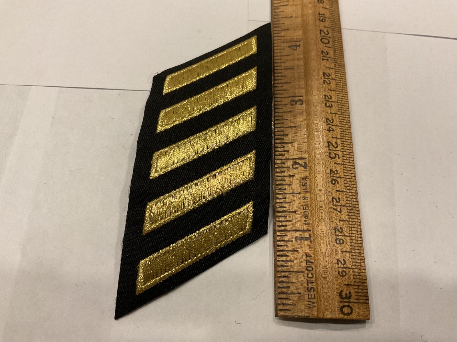 Police Years of Service embroidered 5 Stripe Mark in Gold Mylar /Black Material