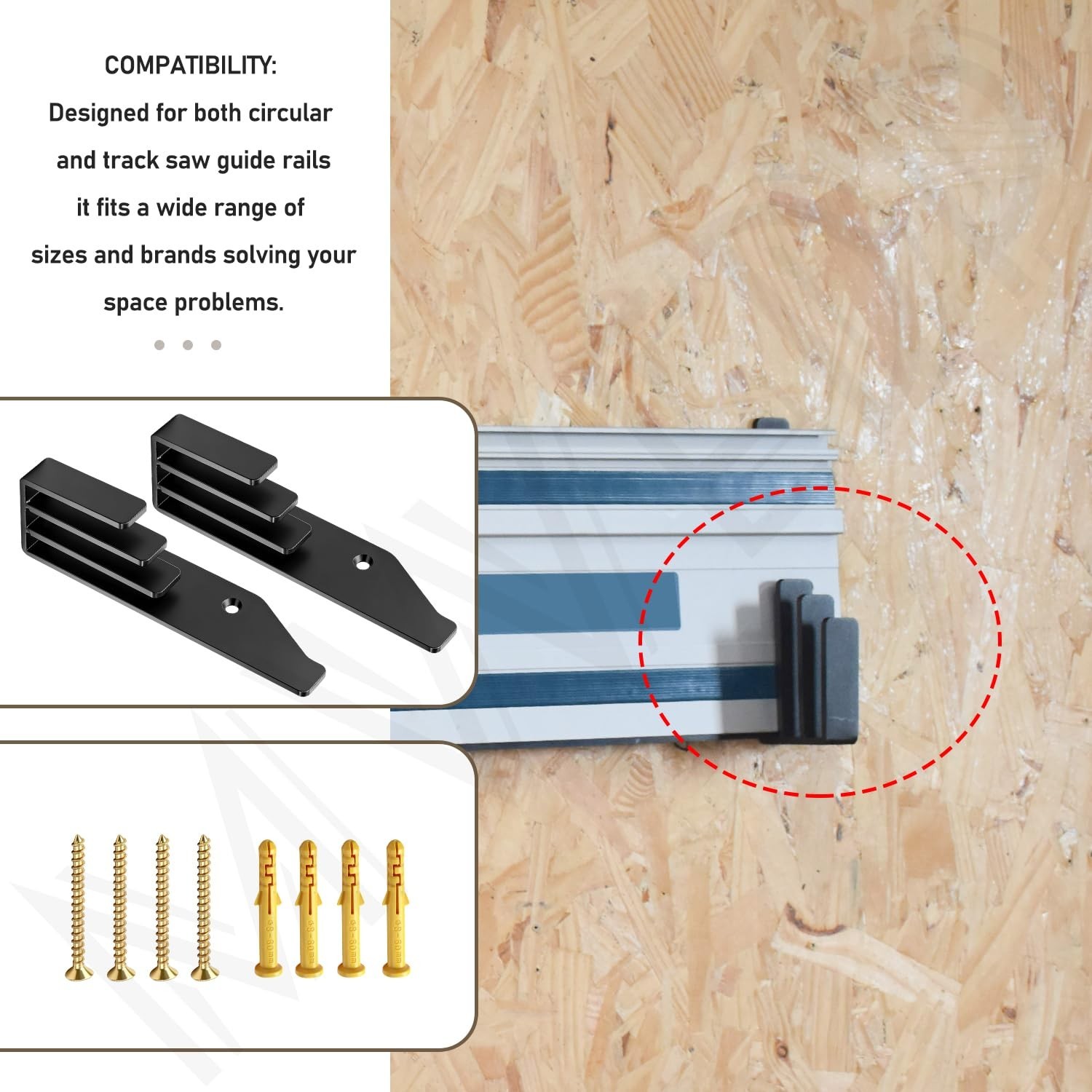 2 Pack Track Saw Guide Rails Holders, Track Mount Storage System Tracksaw Gui...