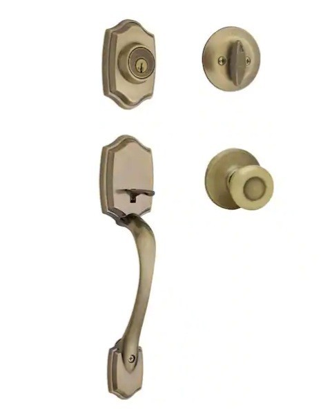 Kwikset Belleview Antique Brass Single Cylinder Door Handleset with Tylo Knob