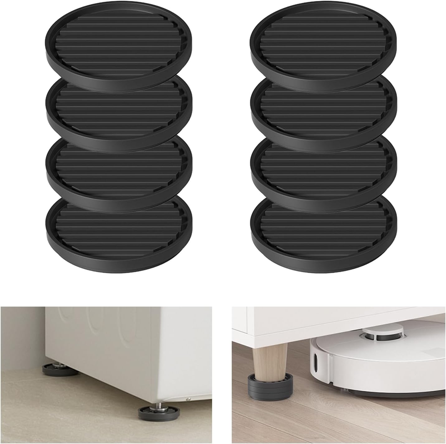 Bed Risers Heavy Duty, Set of 8, Stackable Round Furniture Risers, Black | Ad...