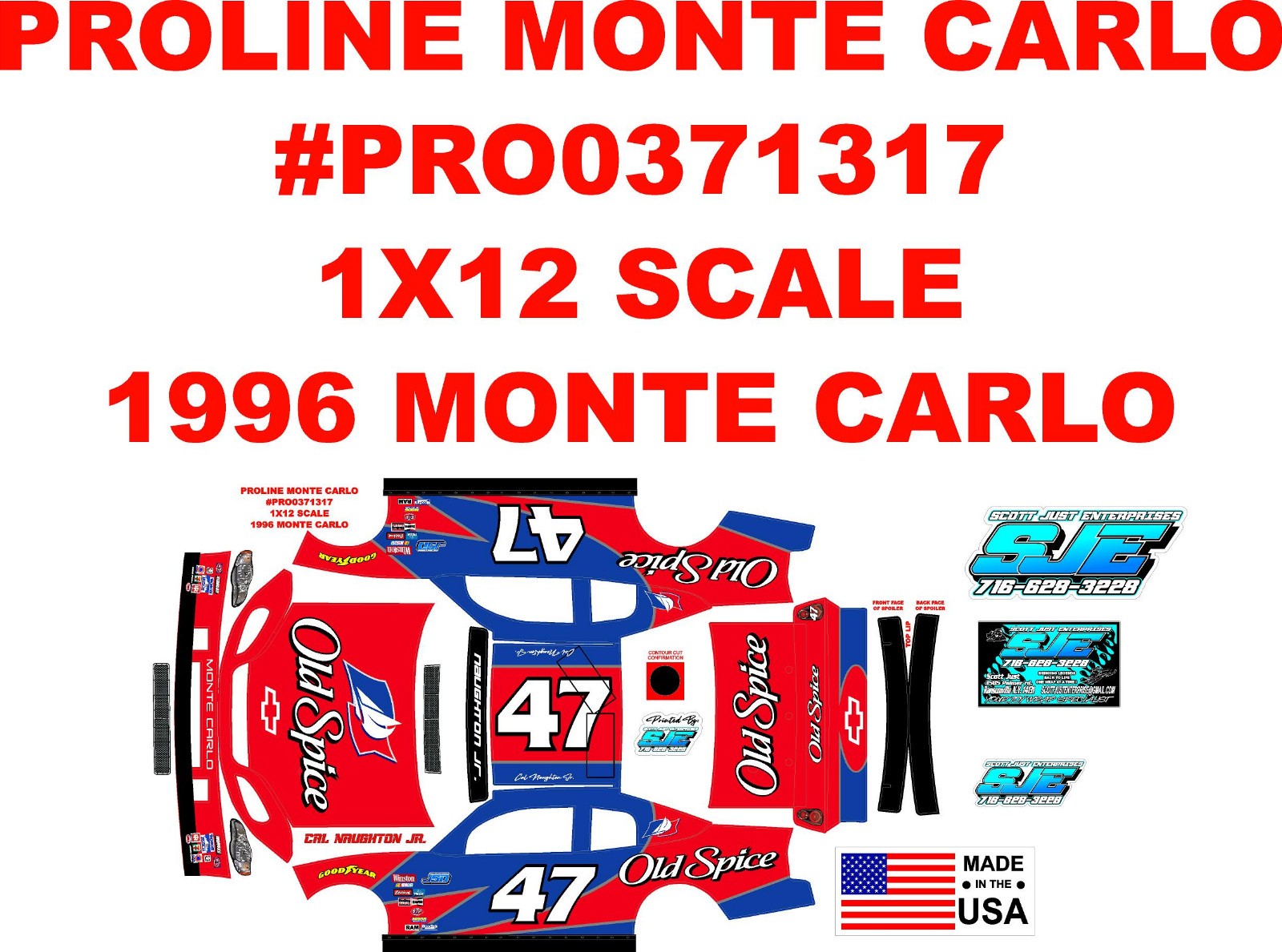 PROLINE 96 MONTE CARLO BODY  4 TEAM LOSI 1X12 NASCAR CAL NAUGHTON JR. DECAL WRAP