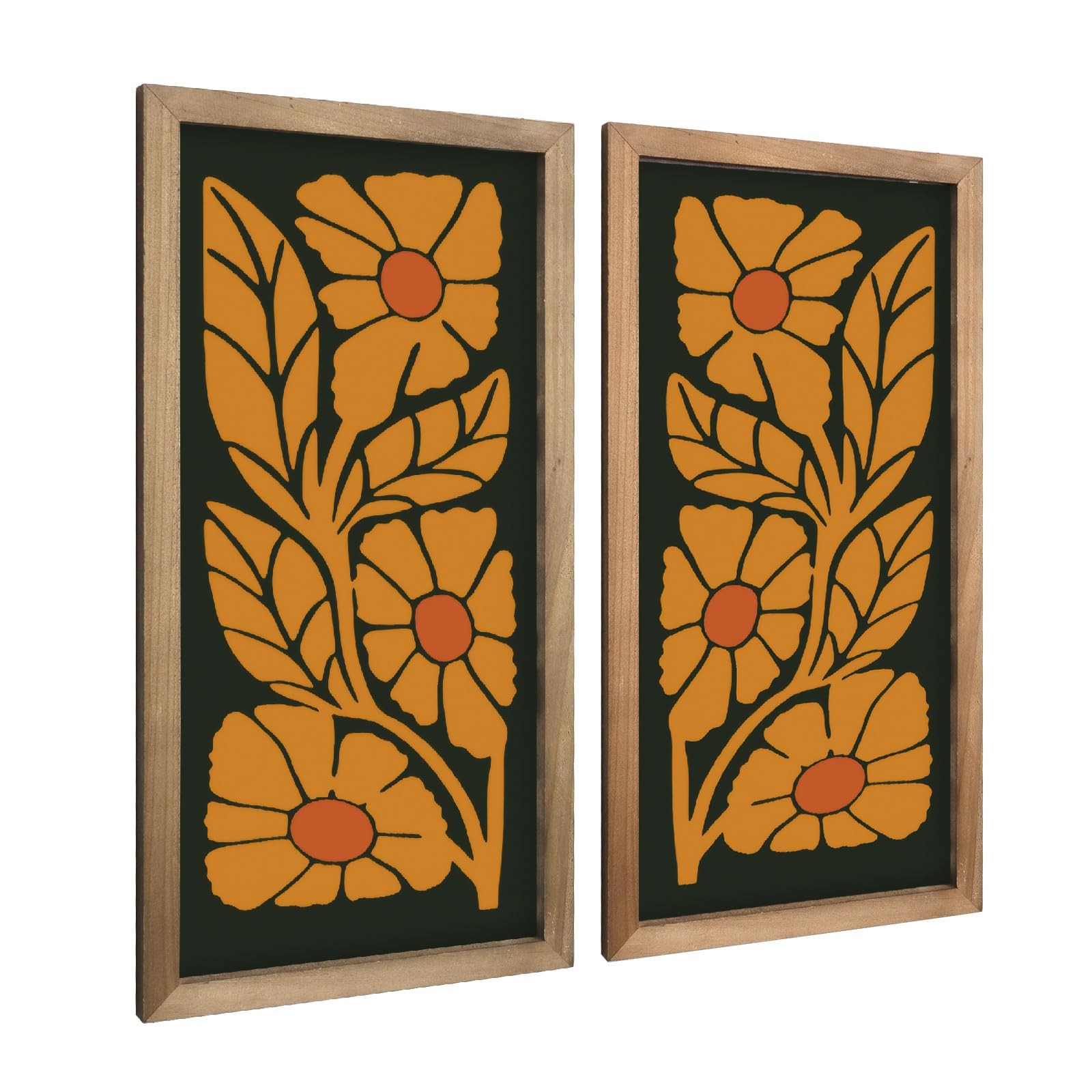 pechpell 2pcs Mid Century Modern Wall Decor, 15.7x7.9in Wooden medium, orange