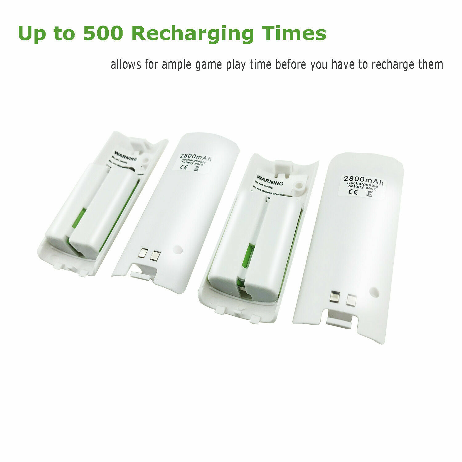4 Pack 2800mAh Rechargeable Batteries for Wii/Wii U Remote Controller (White)