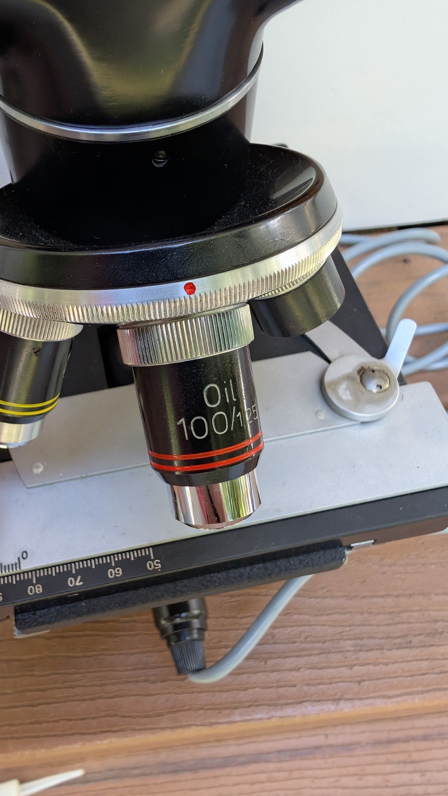 VTG. STEINDORFF, BERLIN MICROSCOPE WITH OBJECTIVES, LIGHT, ORIGINAL FITTED BOX.