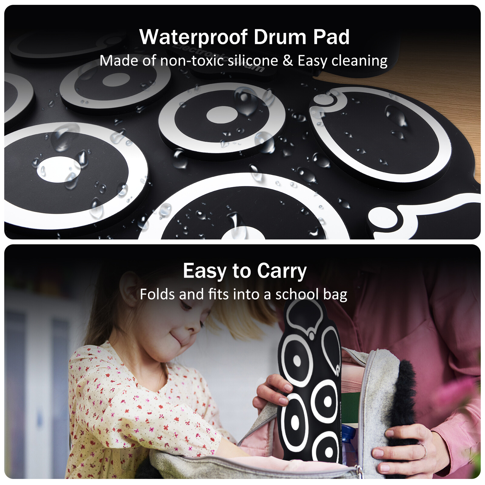Electronic Drum Set 9 Pads Drum Practice Pad Kit Roll-Up Electric Drum Set