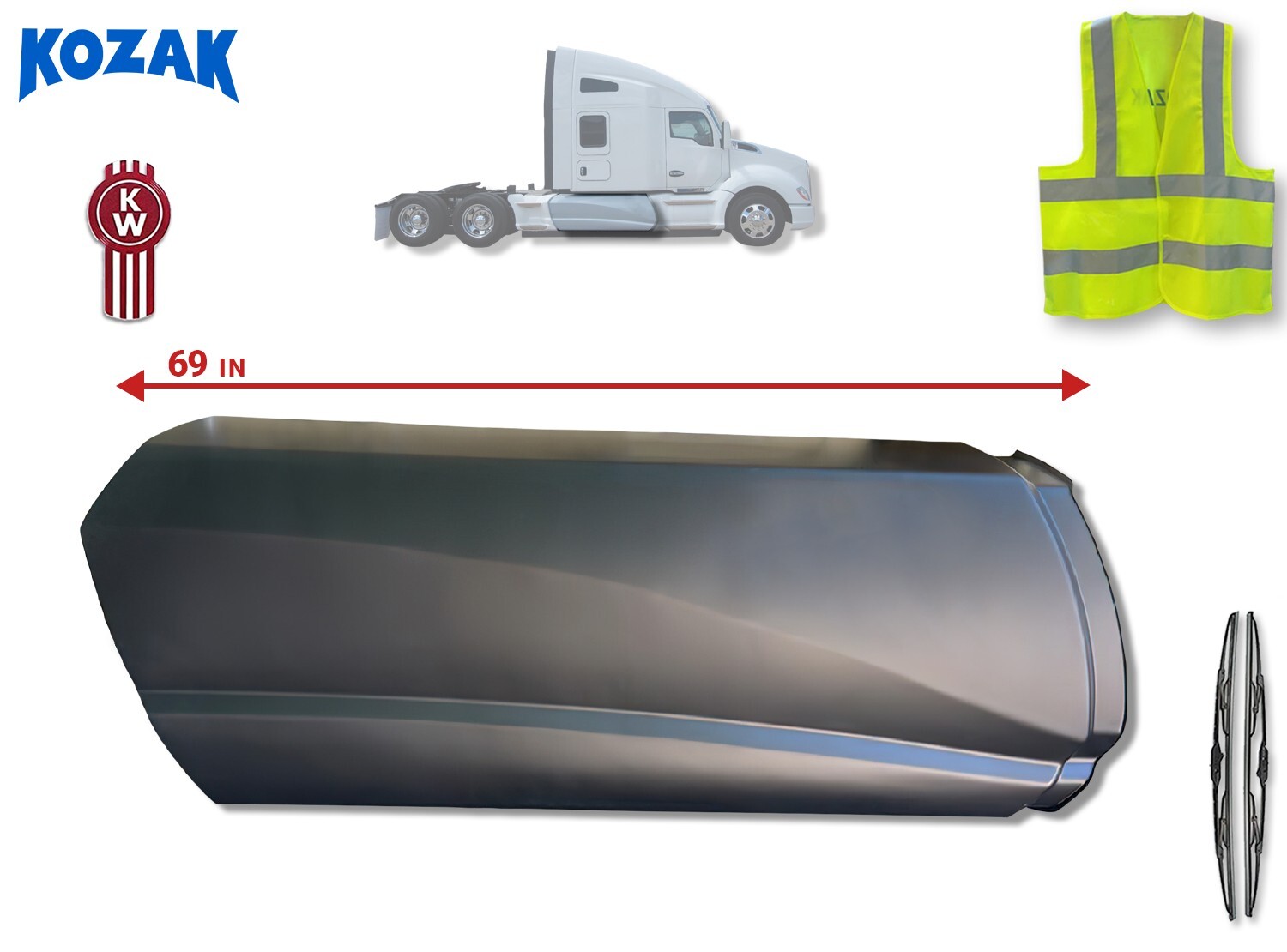 Fairing Skirt Panel 69" (176 cm) Right Side w/tube Kenworth T680 2013-2021