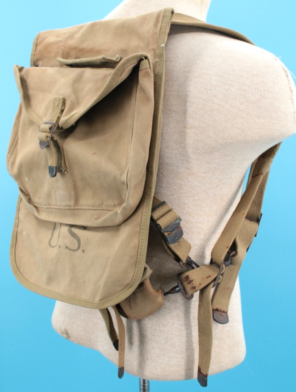 Vtg WWII US Army M1928 Canvas Haversack Backpack 1942 Dated WW2
