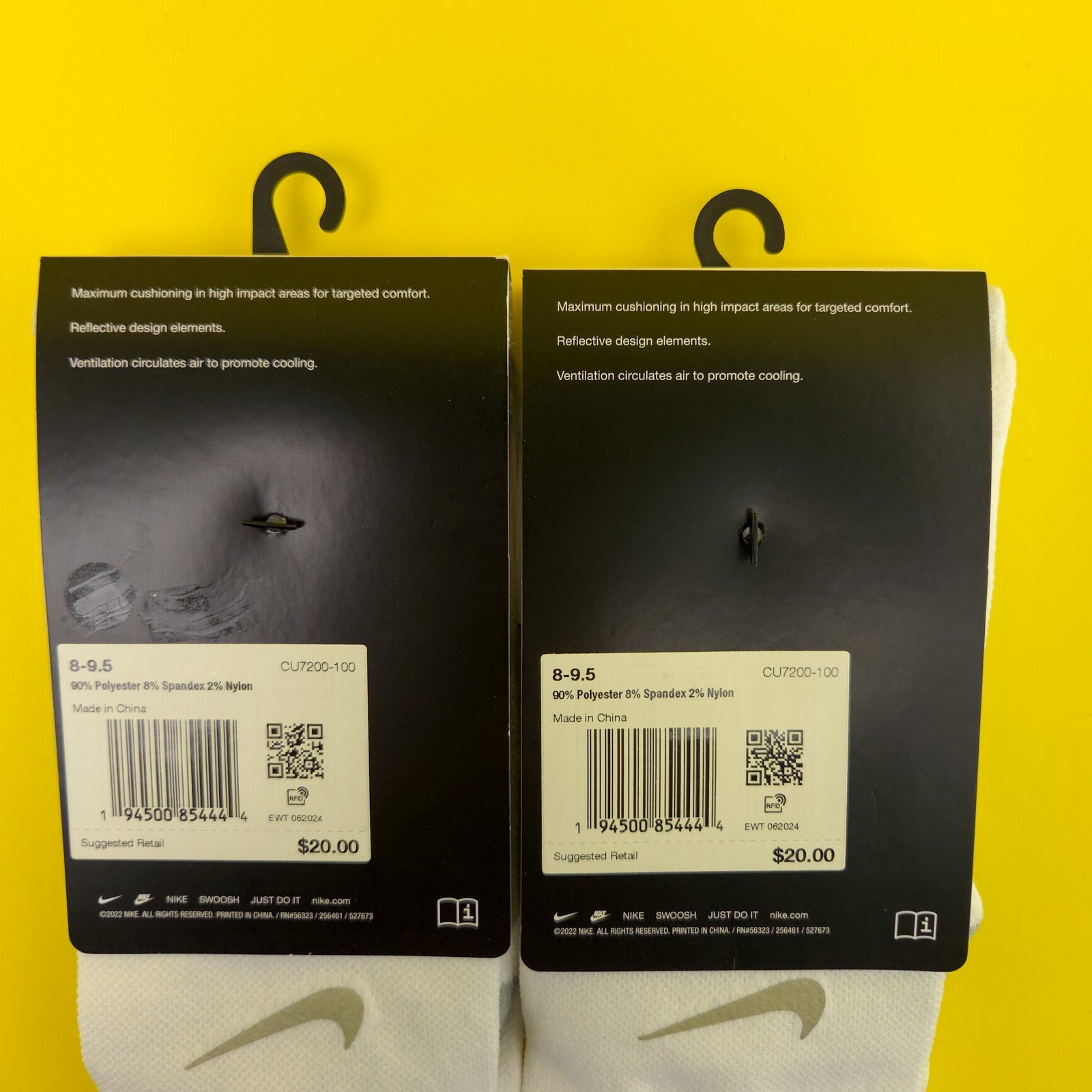 2 Pack Nike Spark Cushioned Crew Running Socks Size Medium 8-9.5 Mens White