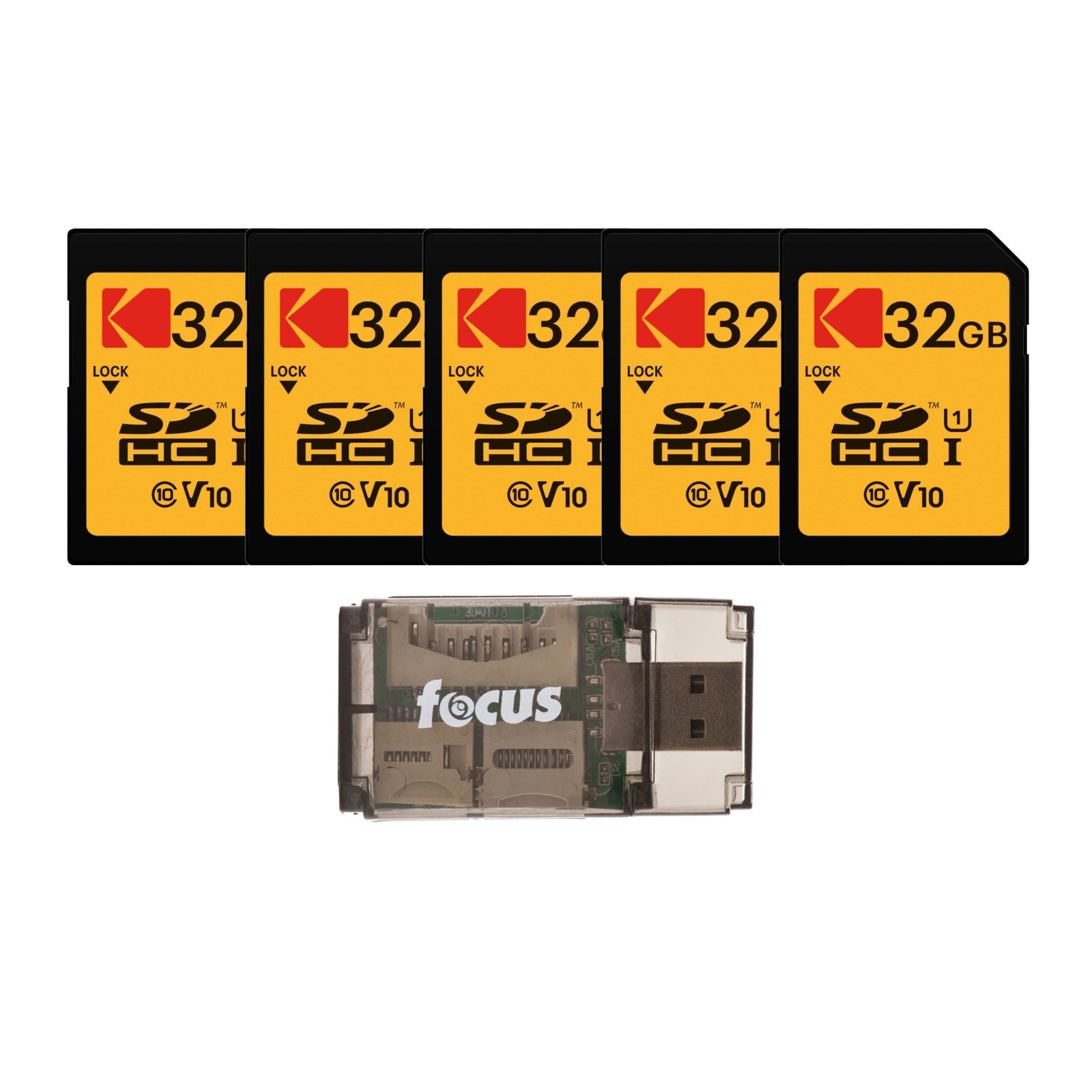 Kodak 32GB Class 10 UHS I U1 SDHC Memory Card 5 Pack USB Card Reader FAST