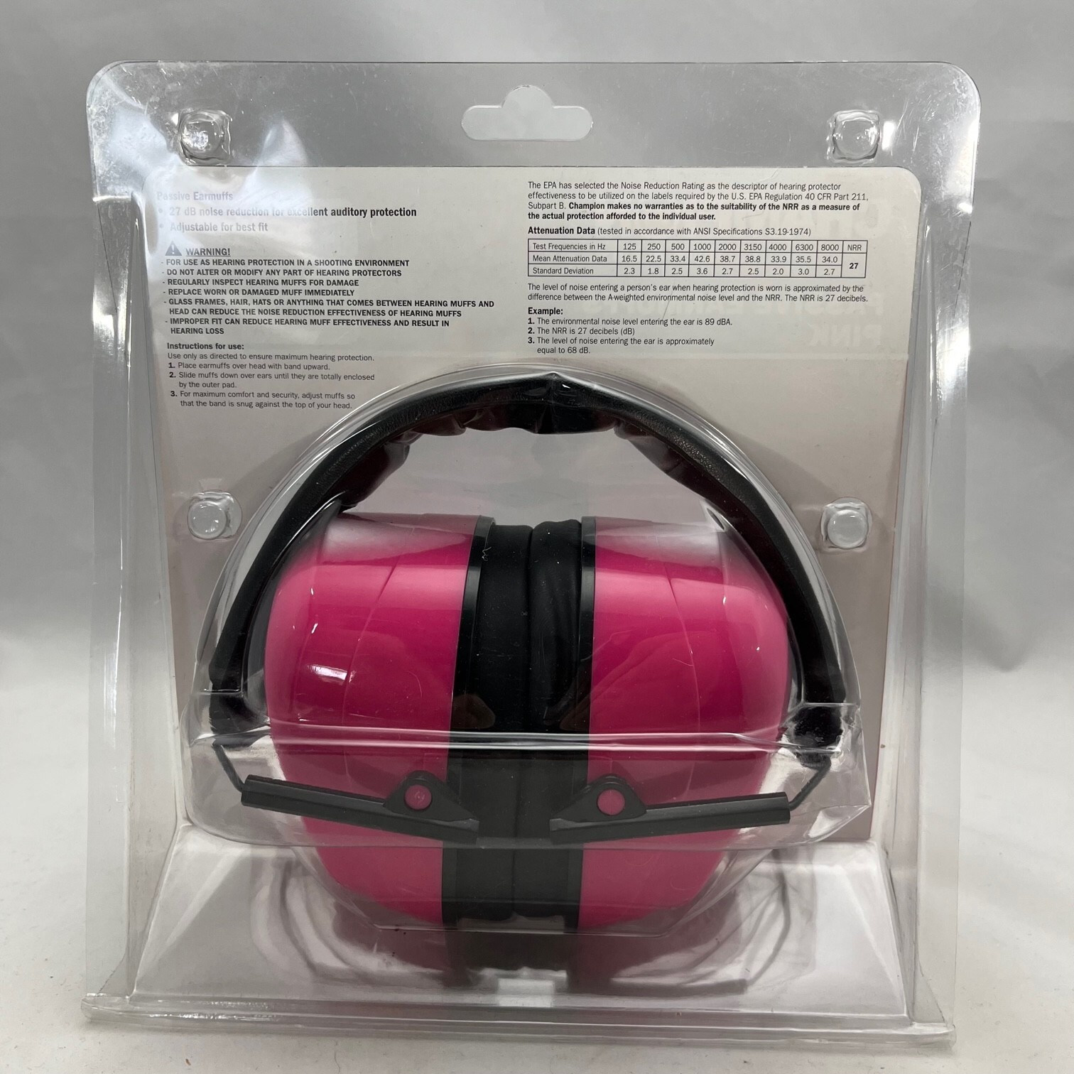 Pink Passive Ear Muffs Champion 42821 Noise Reduction Rating 27 Decibels