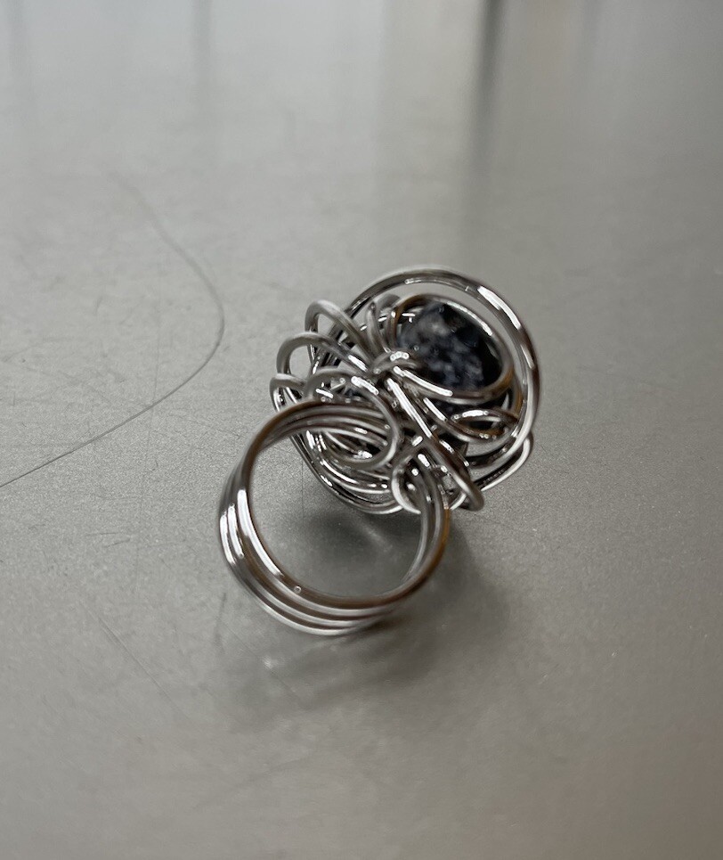 Wire Wrapped Black Stone Silver Ring Boho Summer Size 6.5 Approx. Artesian
