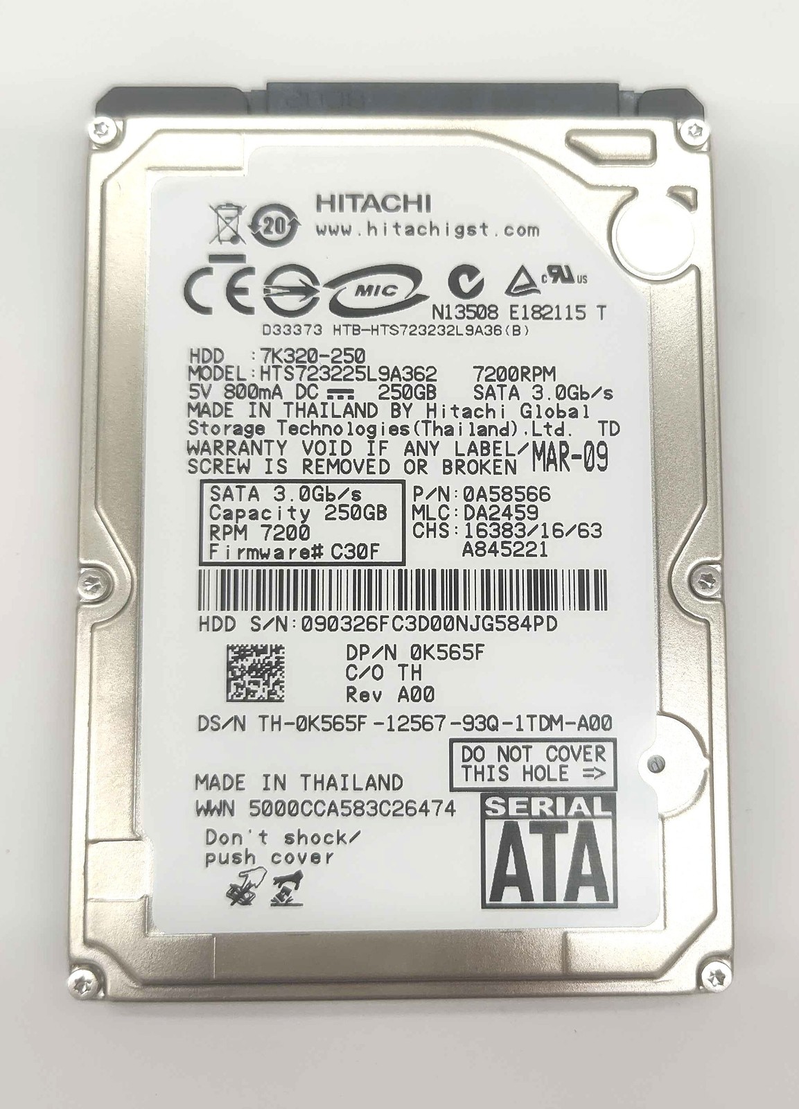 Hard Disk Drive Dell K565F (Hitachi 0A58566) 250 GB Hard Disk Drive - 7.2 K RPM