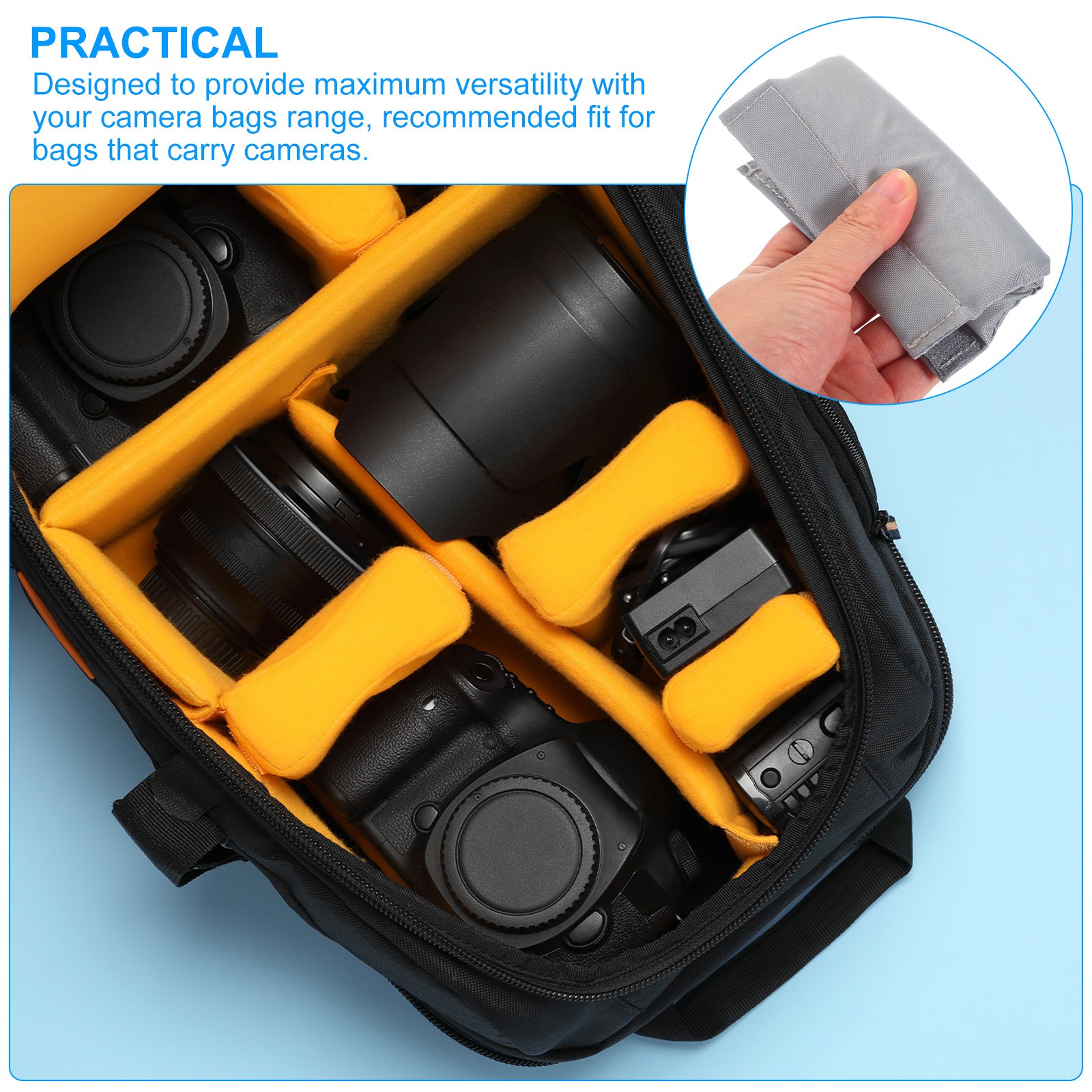 Camera Bag Divider, 3Pcs 4.72"x3.54"x0.31" Shockproof Separator, Gray