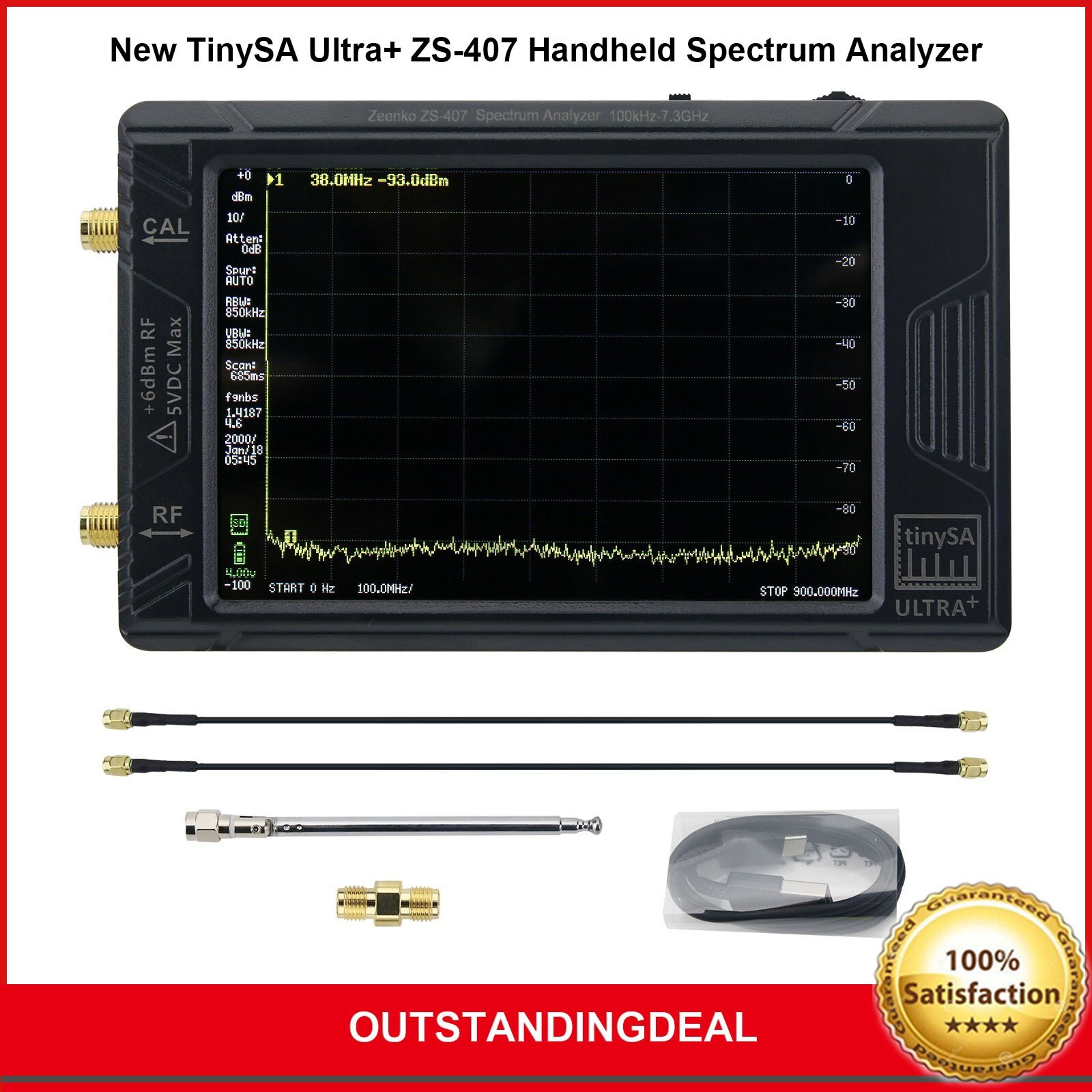 Handheld Spectrum Analyzer 900MHz-7.3GHz Touch Screen New TinySA Ultra+ ZS-407